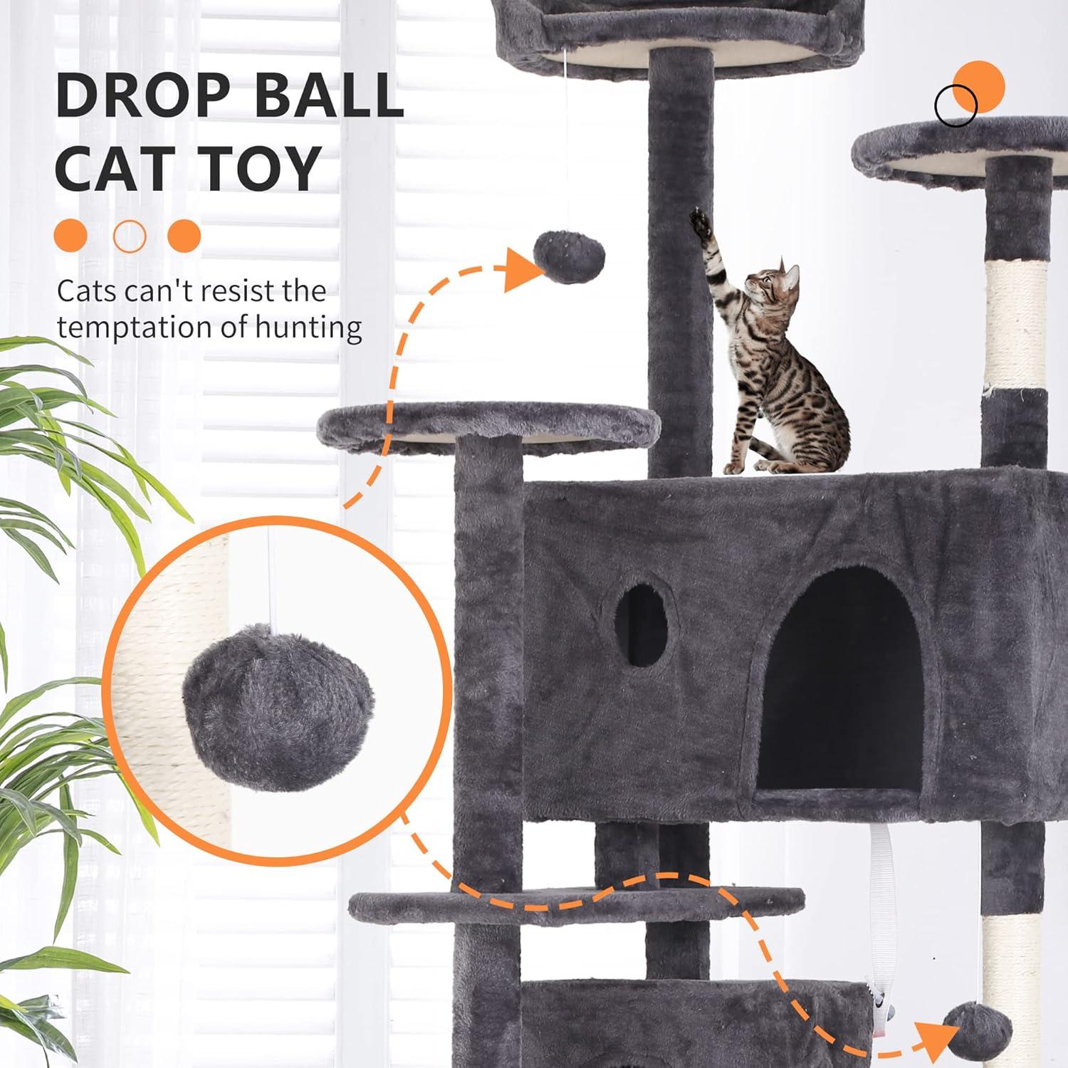 Tucker Murphy Pet™ 70In Cat Tree Tower For Indoor Cats,Multi-Level, Furniture Activity Center With Scratching Posts Stand House Cat Condo With Funny Toys For Kittens Pet Play House,Dark Gray