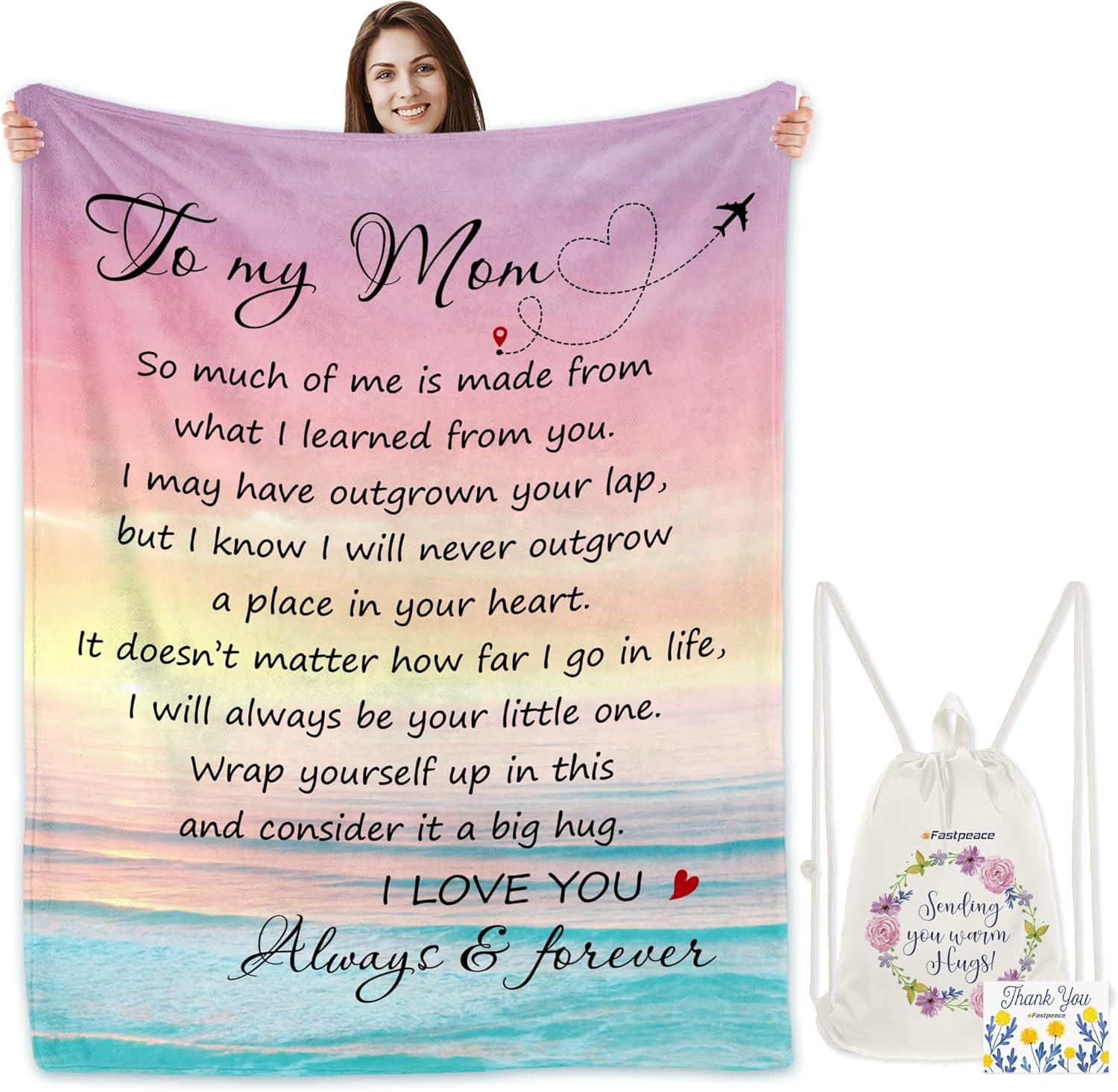 Gifts for Mom from Daughter or Son – to My Mom Blanket, Thoughtful Mothers Day or Birthday Gift, Cozy Present for Mother, Soft Flannel Throw Blanket 50x60 inches for Bed and Couch