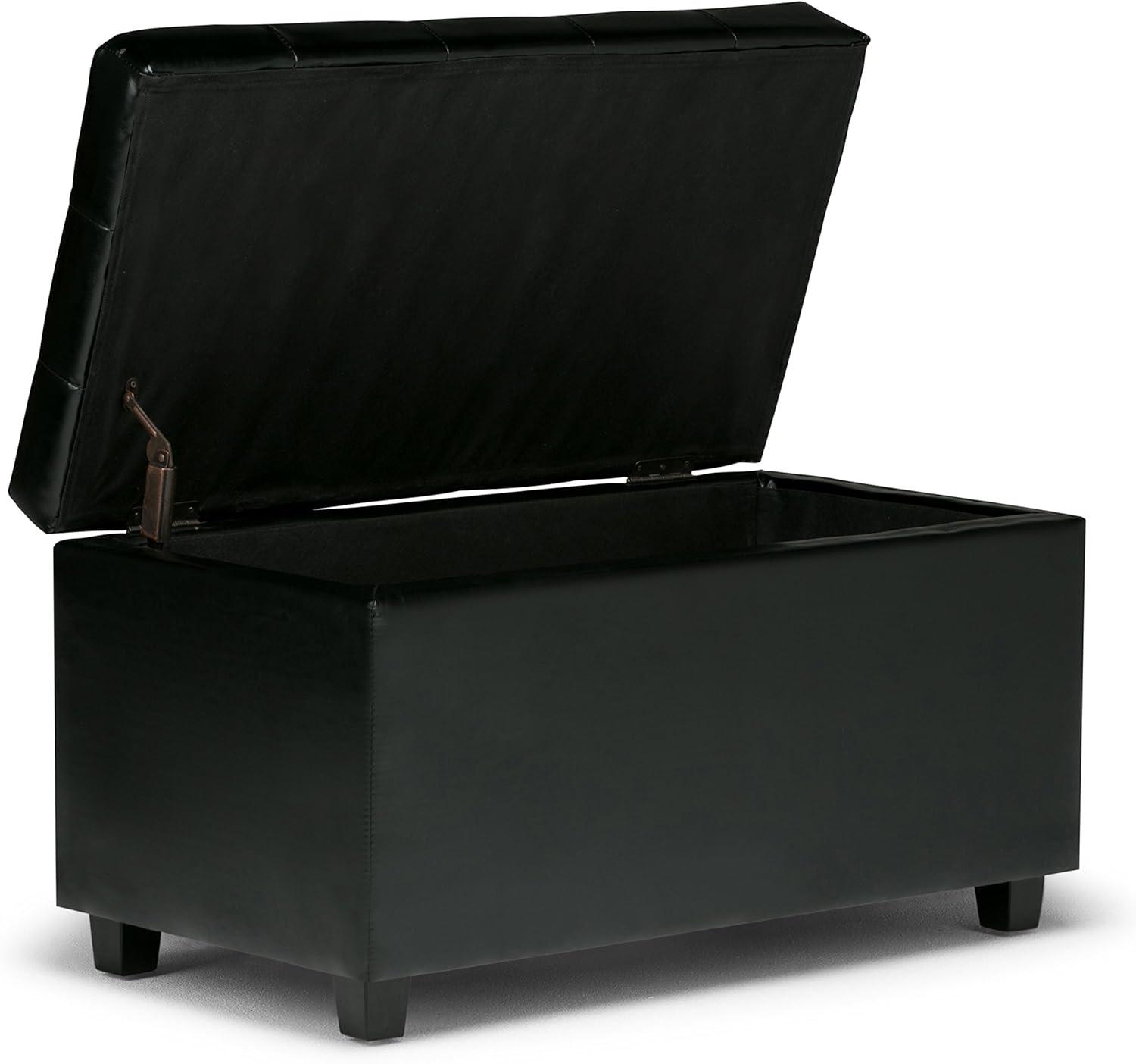 Simpli Home Cosmopolitan 34"W Upholstered Storage Ottoman with Tufted Design and Large Interior Storage