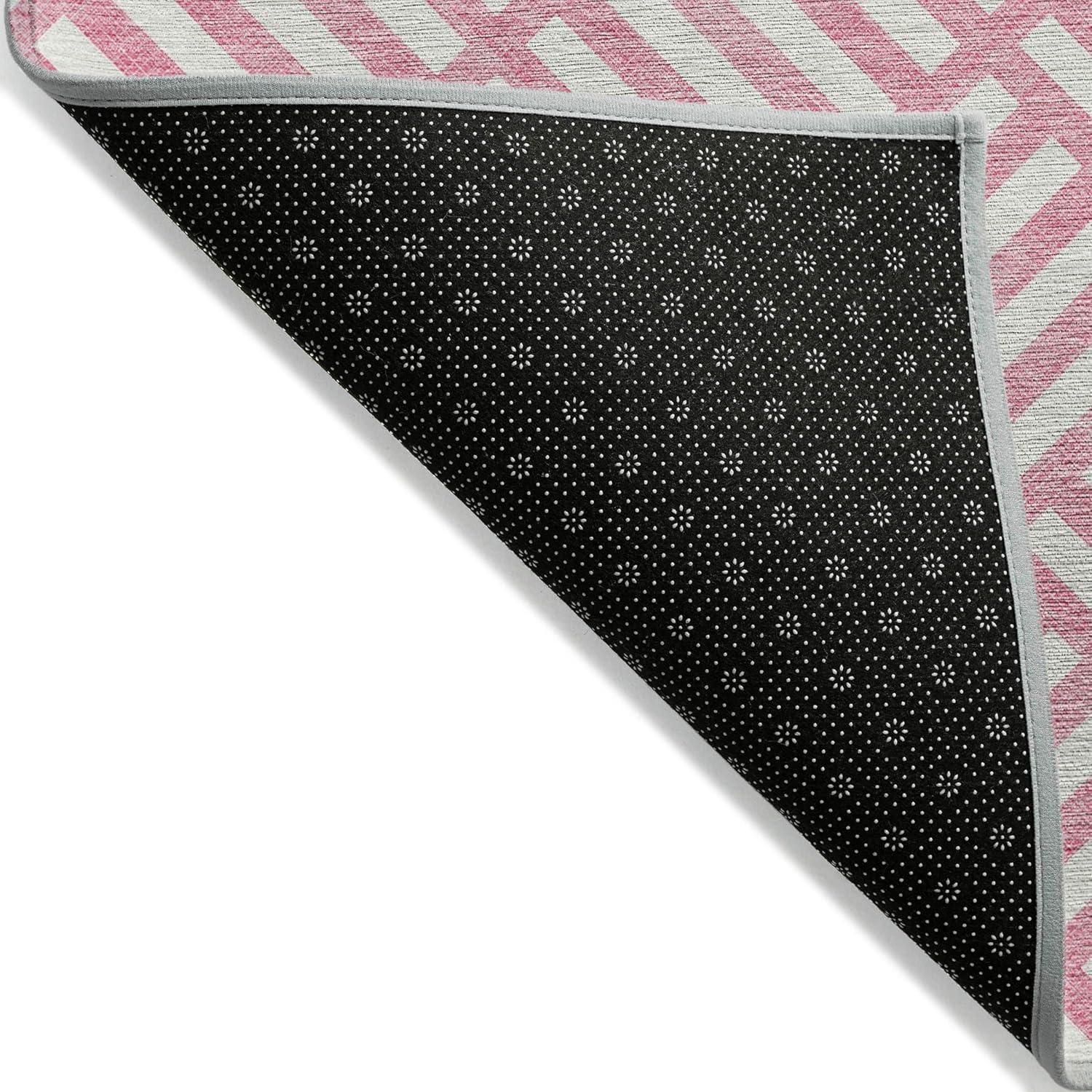 Pink and White Geometric Flat Woven Runner Rug