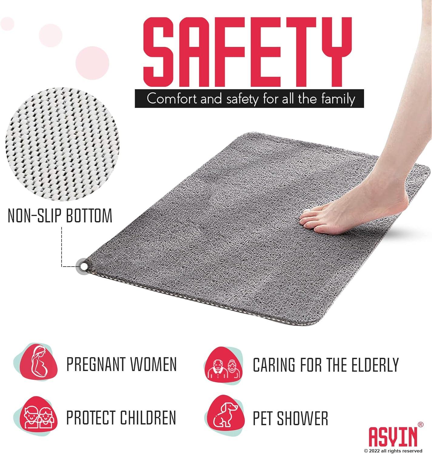 Asvin Soft Textured Non-Slip Bath Shower Tub Mat, 24x16 Inch, Grey, PVC Loofah Bathroom Mat