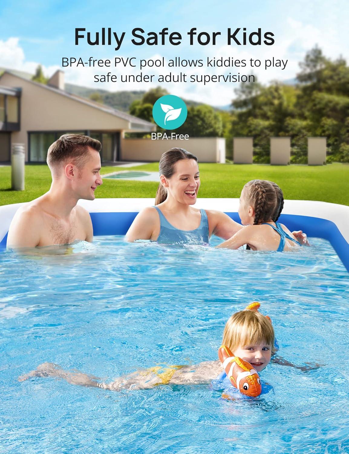 Large Blue Rectangular Inflatable PVC Swimming Pool