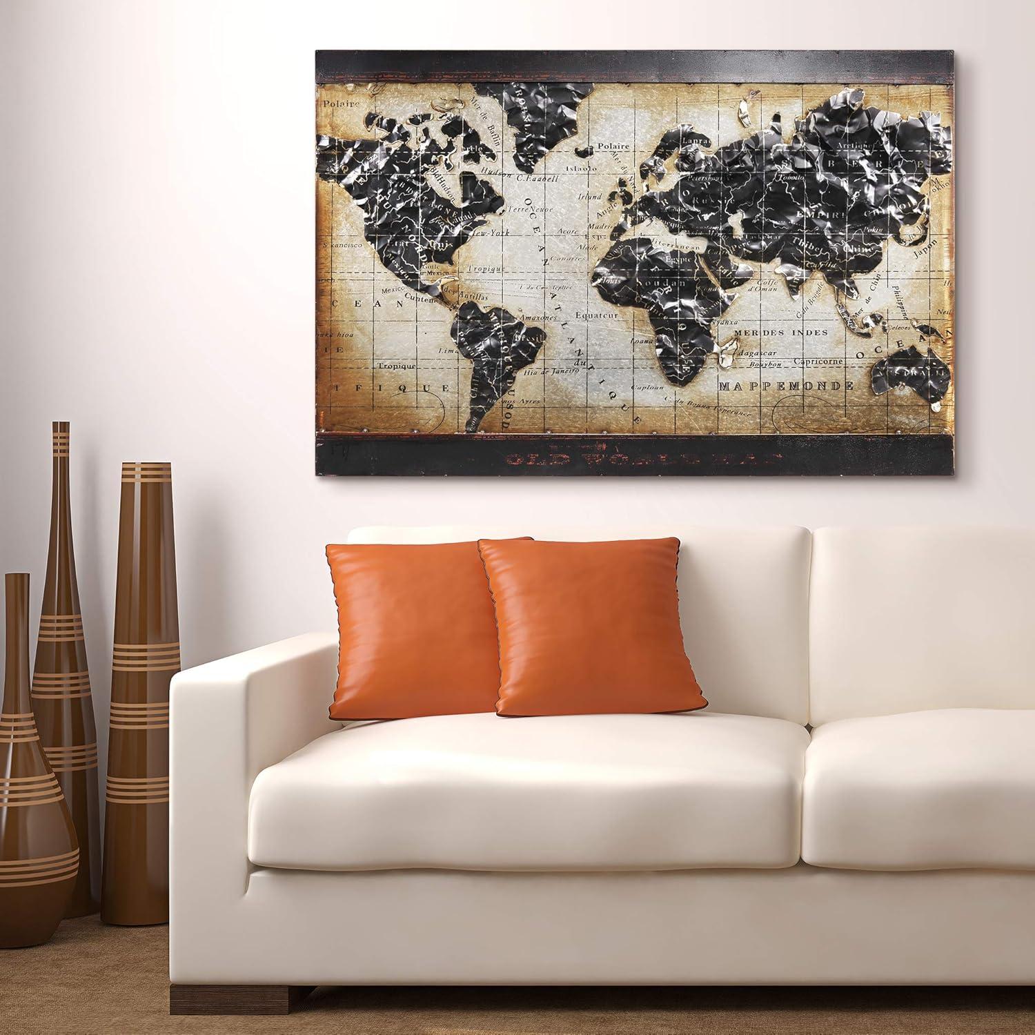 48" x 32" Hand Painted Iron World Map Wall Sculpture