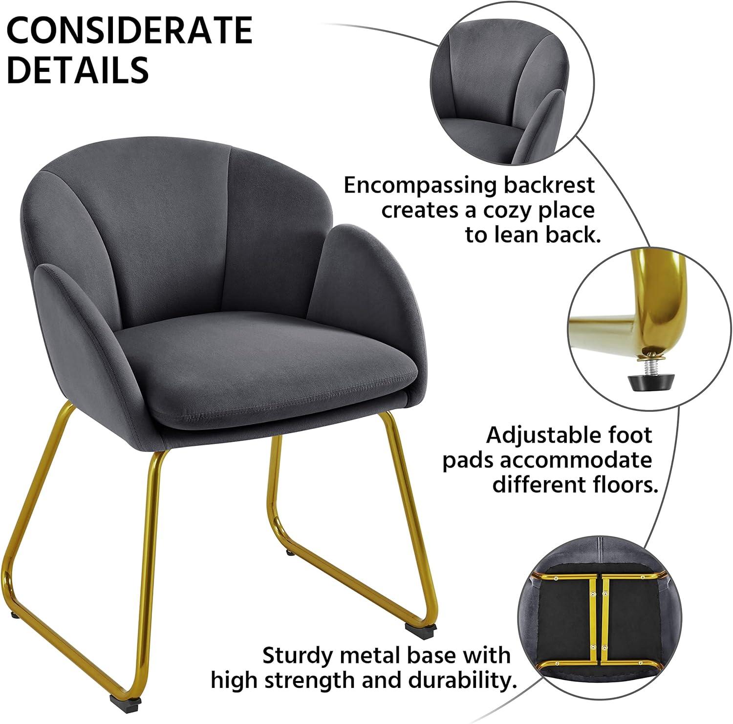 Dark Grey Velvet Accent Chair with Gold Metal Legs