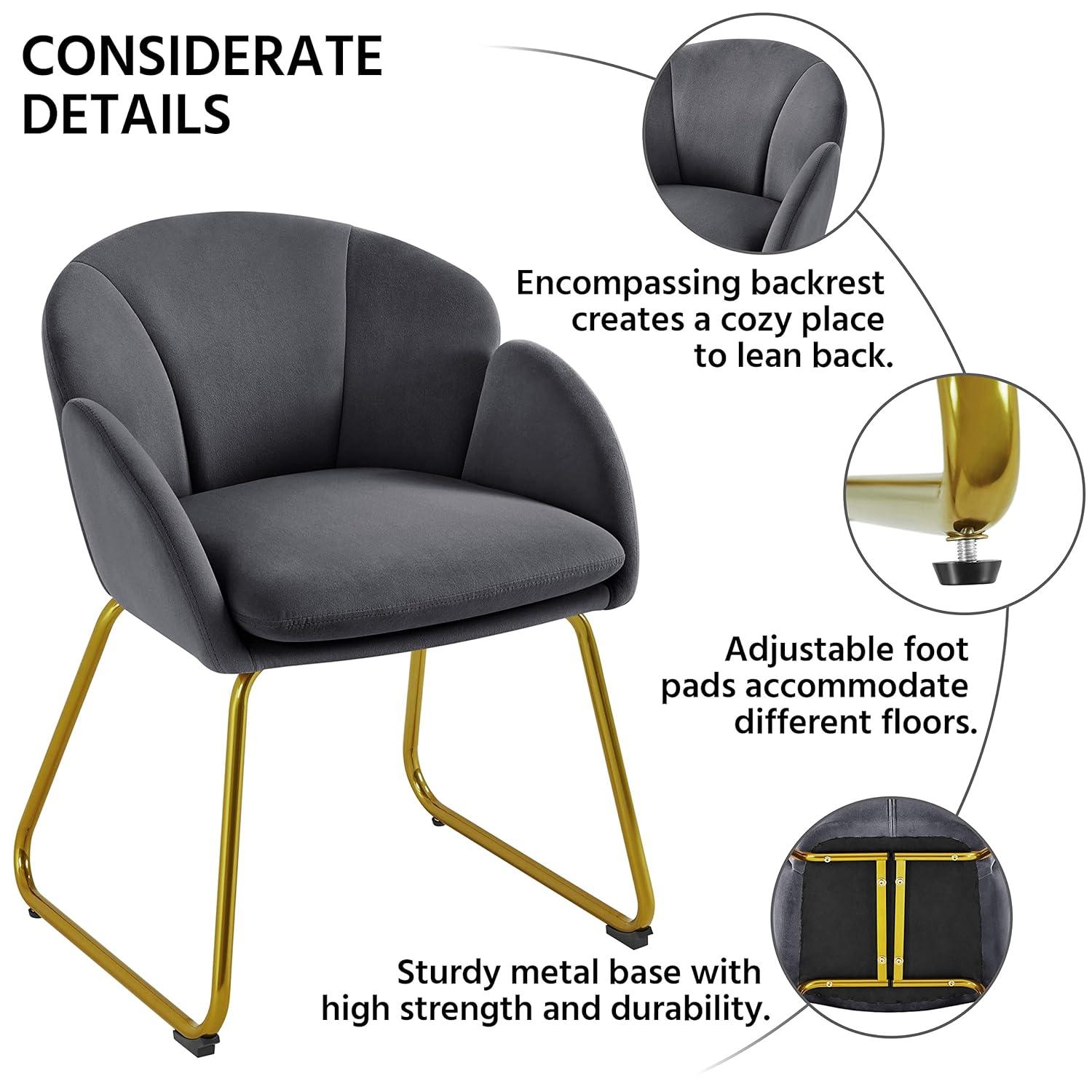 Dark Grey Velvet Accent Chair with Gold Metal Legs