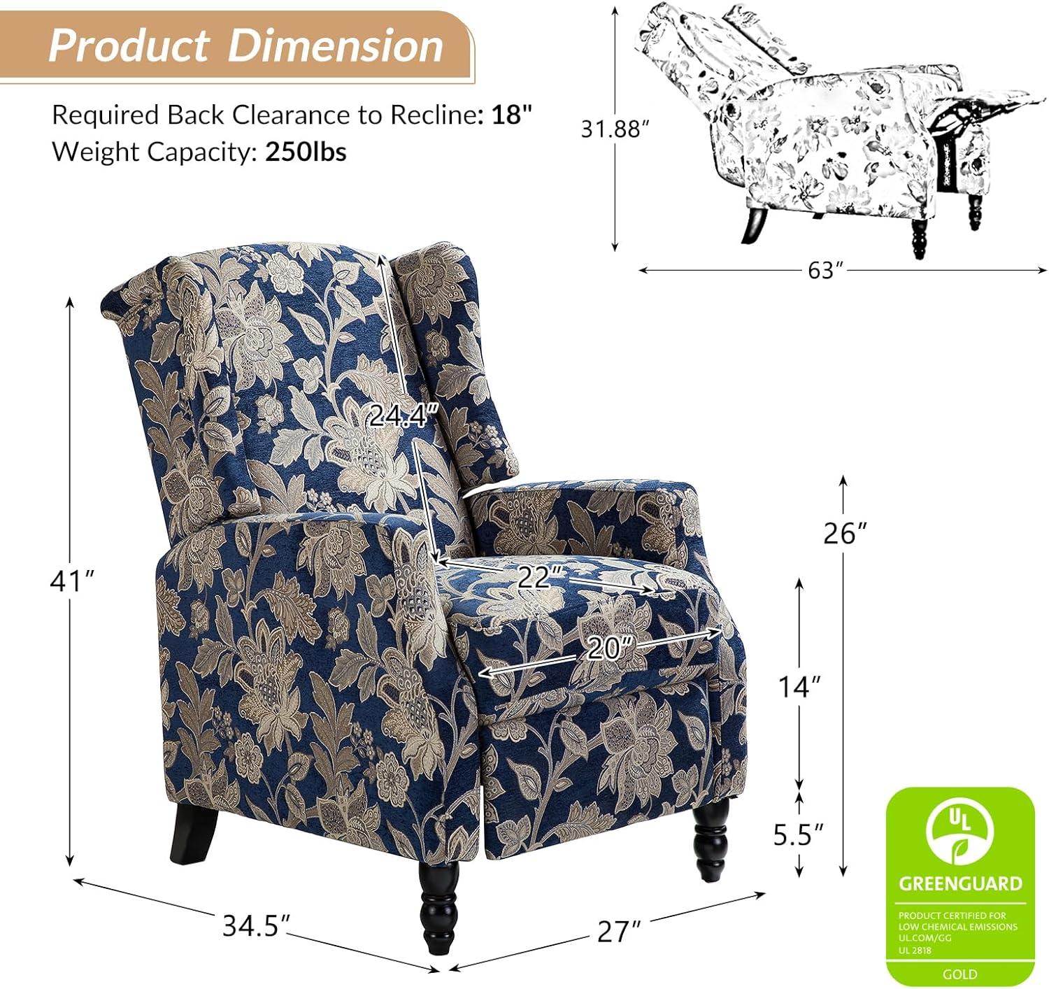 Recliners Push Back Accent Chairs Set of 2 Wingback Manual Fabric Upholstered Armchairs Sofa Home Theater Couches Garden