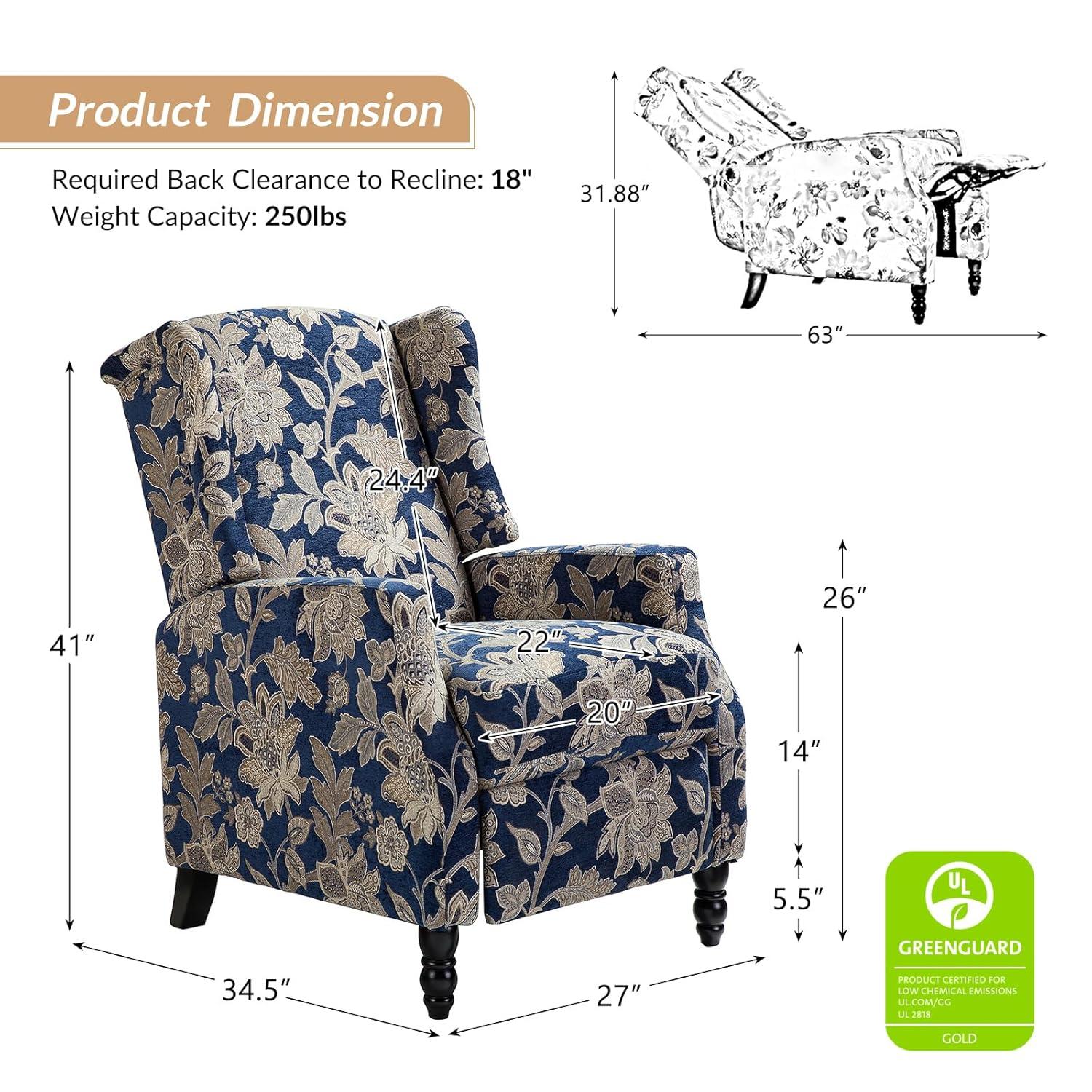 Push Back Recliner Chair Set of 2 Wingback Manual Fabric Upholstered Home Theater Couches Garden