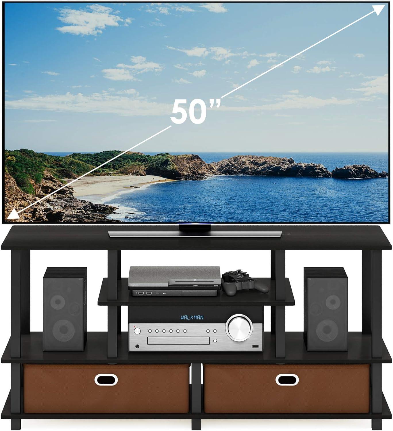 Furinno 4-Tier Large TV Stand for TVs up to 55" TV Console Table w/Open Bookcase Shelves & 2 Storage Drawers