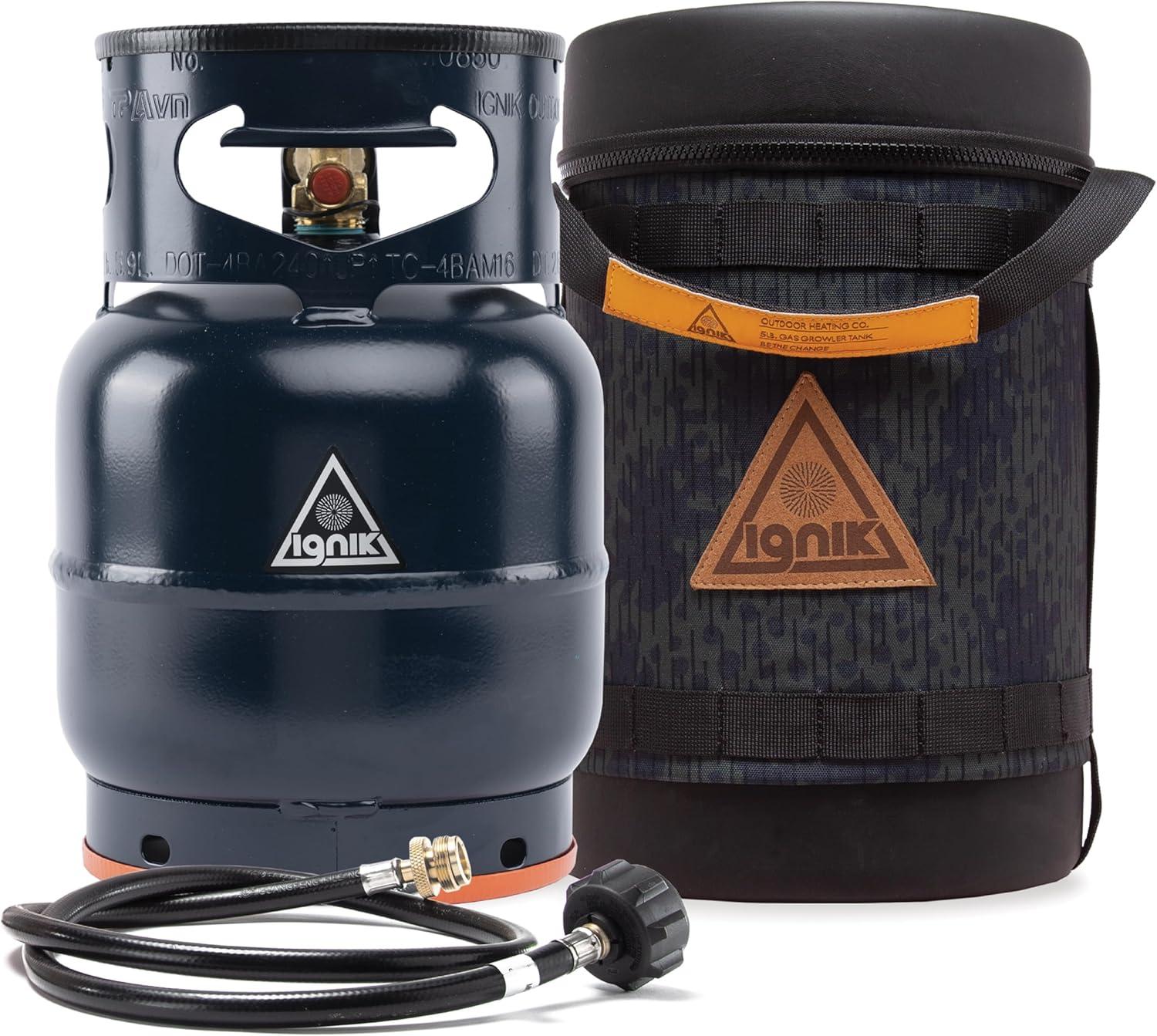 Ignik Refillable Gas Growler Deluxe 5-Pound Propane Tank with Carry Case and Adapter Hose, Black Case/White Tank