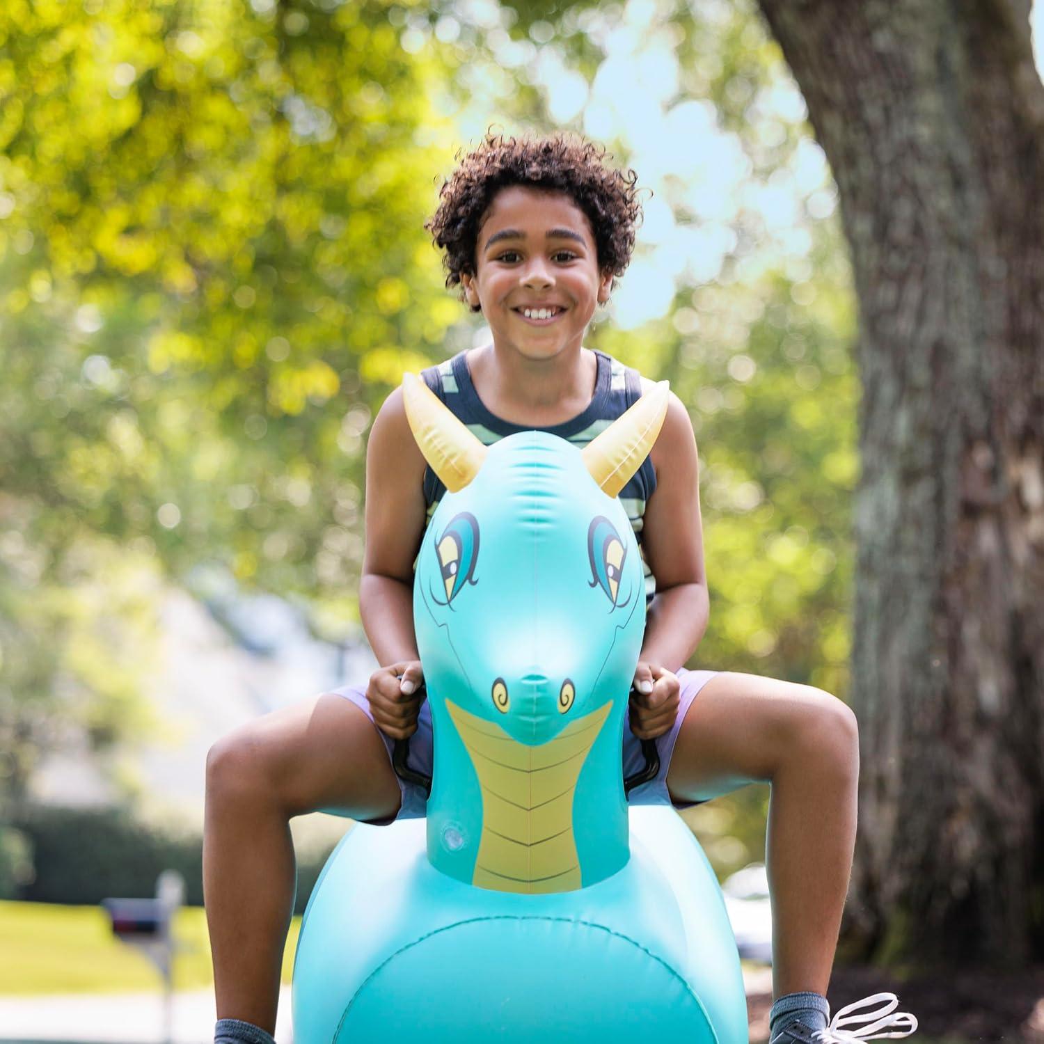 HearthSong Inflatable Ride-On Dragon, Firebreather, 19”L x 45”W x 40”H, Space Hopper