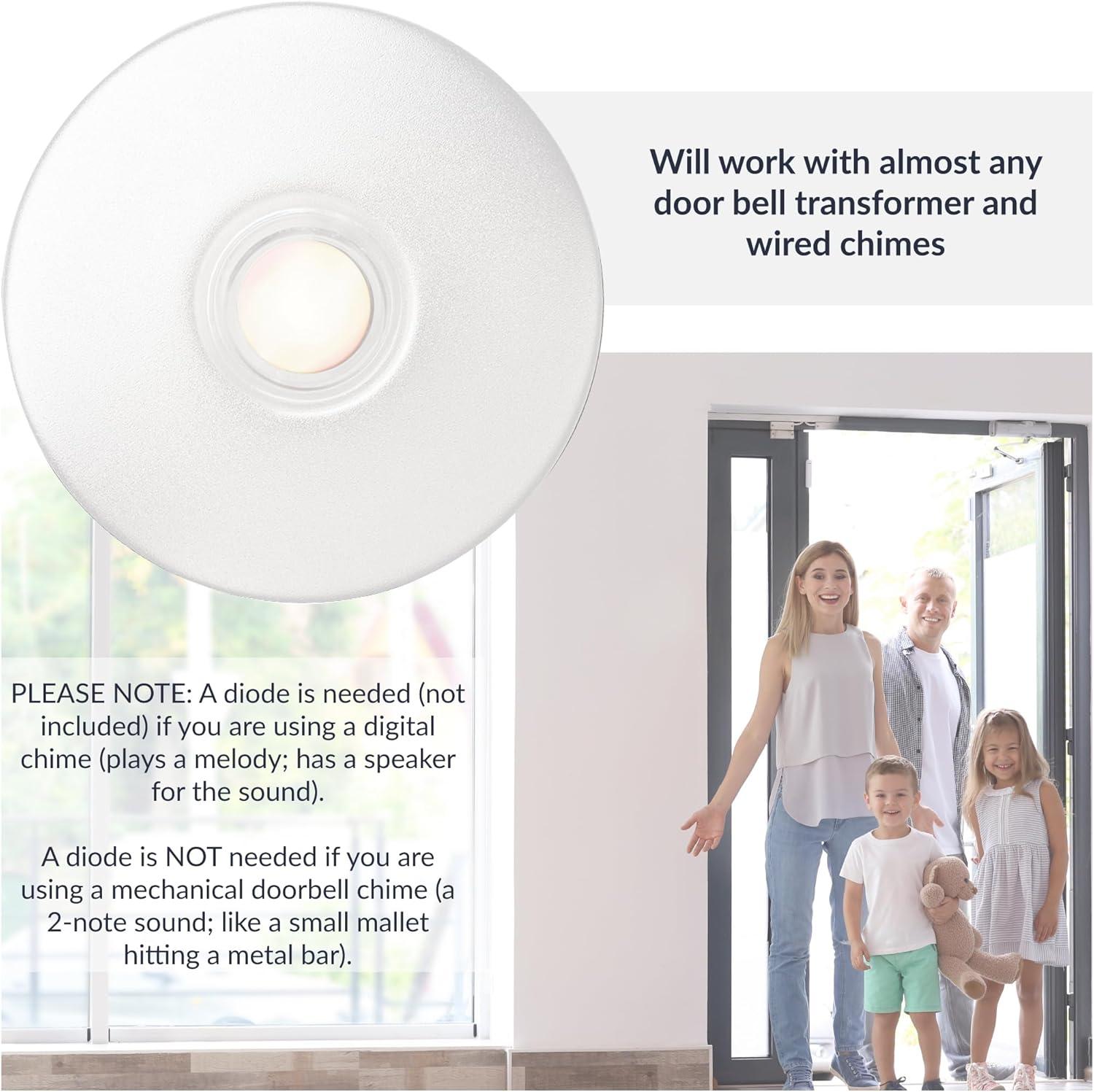 Newhouse Hardware Lighted Round Door Chime Button White WH5WL, White Doorbell Button for Refits or Home Improvement, Wired Doorbell Button Replacement for Most Doorbell Chimes, Lighted Doorbell Button