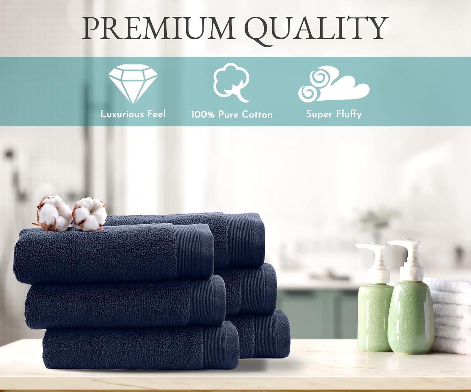 Hand Towels - 6-Pack, Softest 100% Cotton by California Design Den - Navy Blue, Six-Pcs Hand Towels