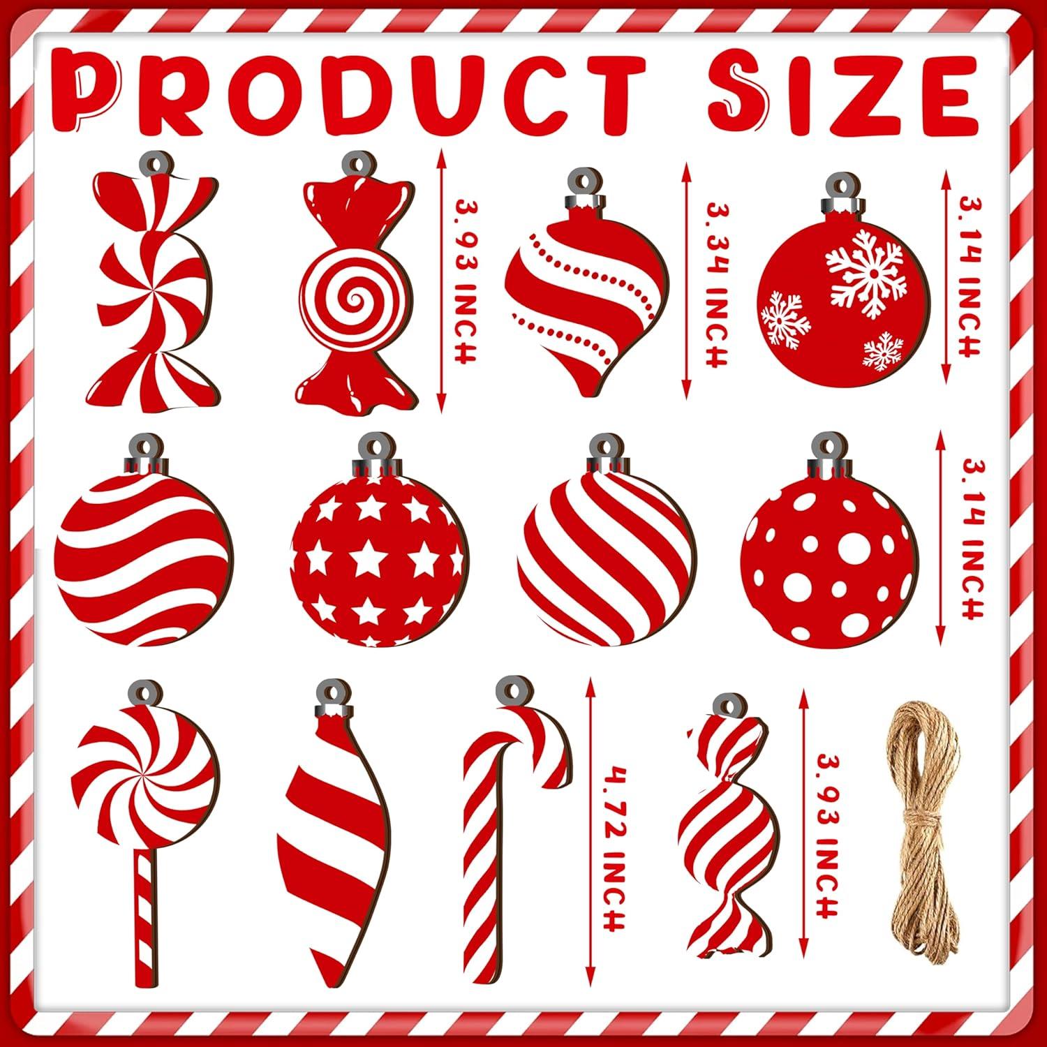 24Pcs Christmas Candy Hanging Ornaments, Wood Christmas Ornament Peppermint Lollipop Tree Ornaments with Rope, Leodye Clearance Black of Friday Christmas Special Offers