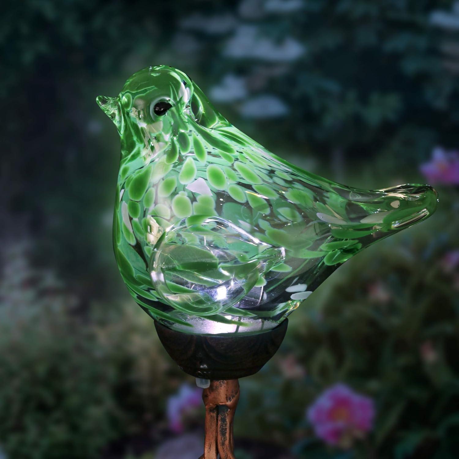 Exhart Exhart Solar Pearlized Hand Blown Glass Bird Garden Stake, 6 by 31 Inches