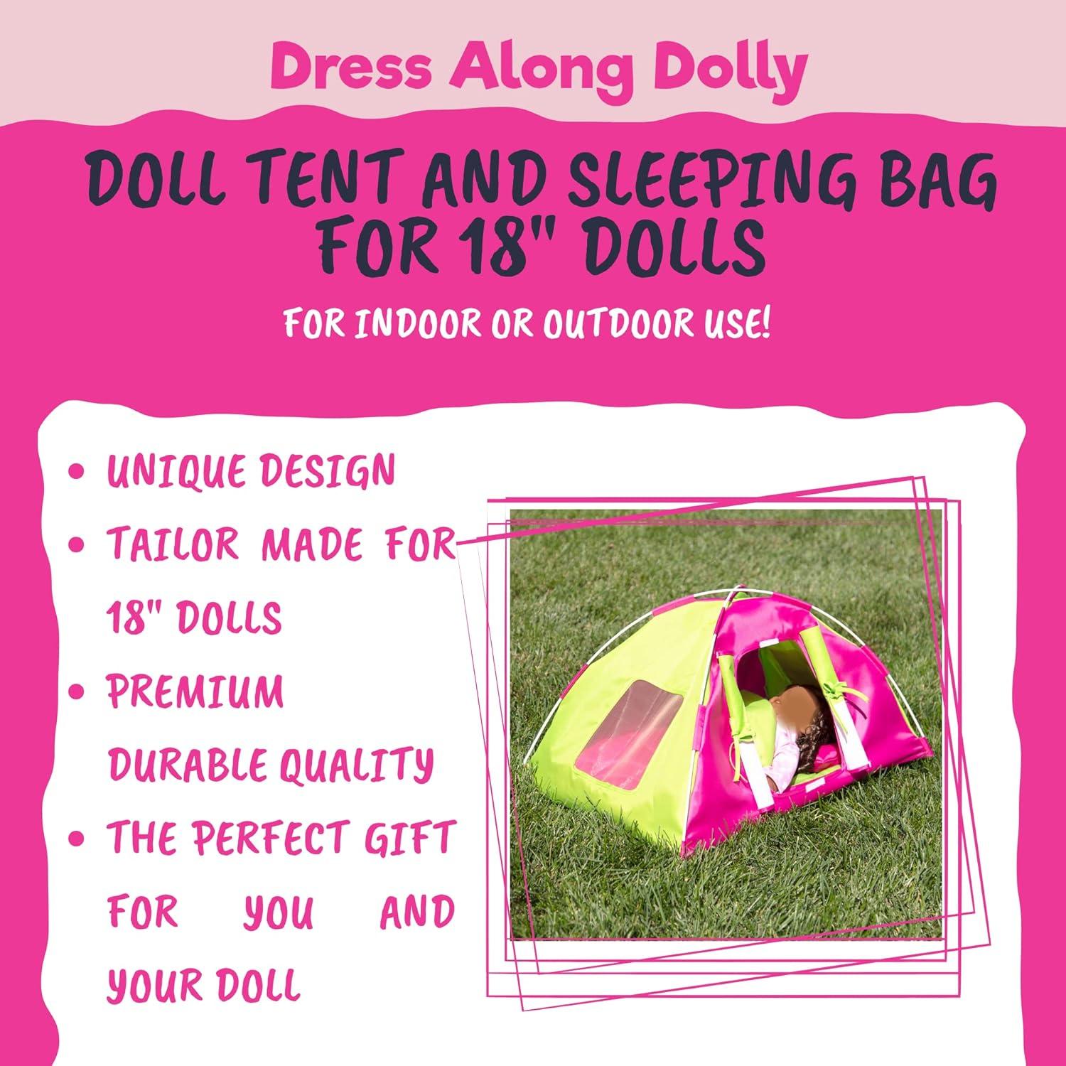 Dress Along Dolly Camping Bed Tent with Sleeping Bag and Pillow for American Girl Doll