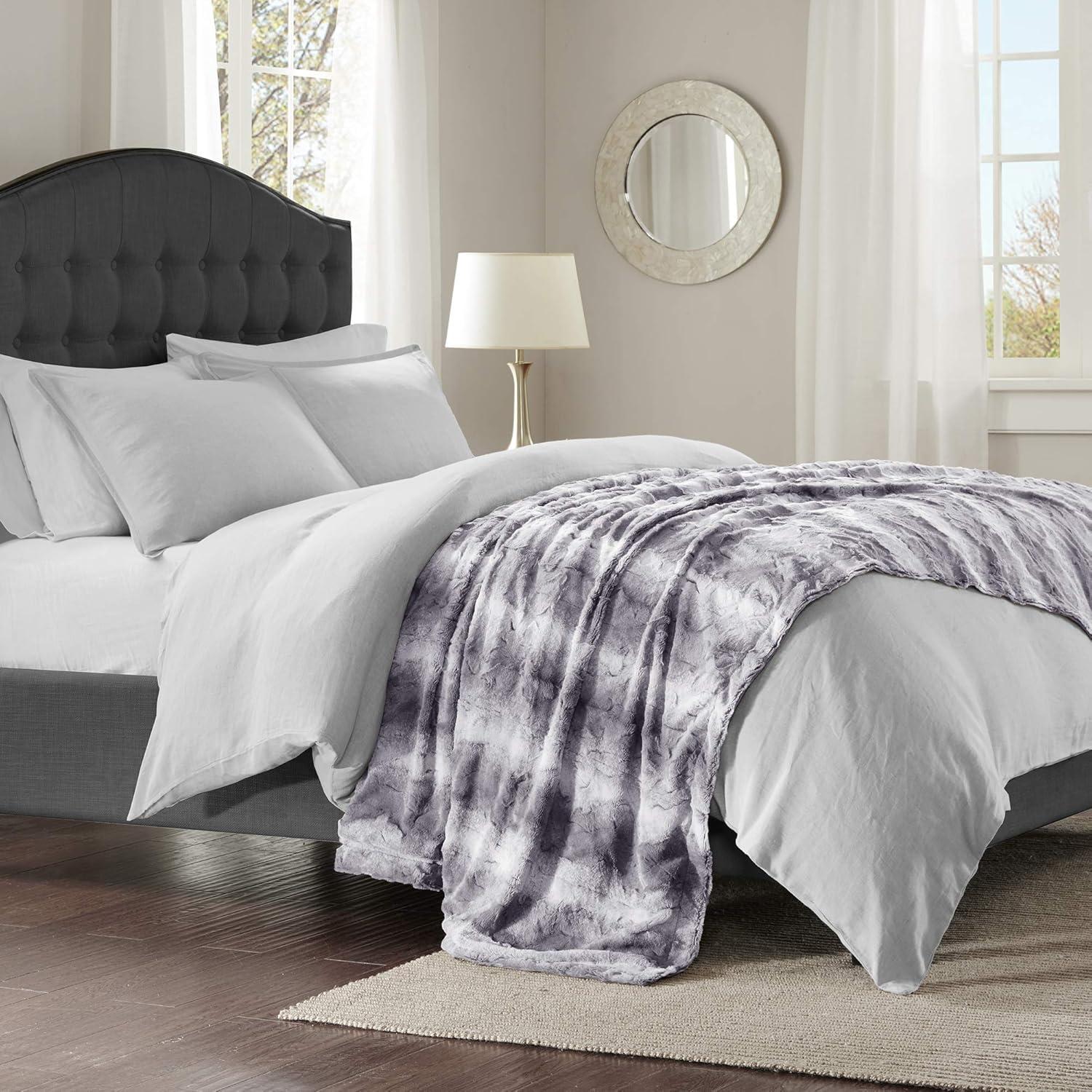 80"x96" Marselle Faux Fur Oversized Bed Throw Blanket Gray