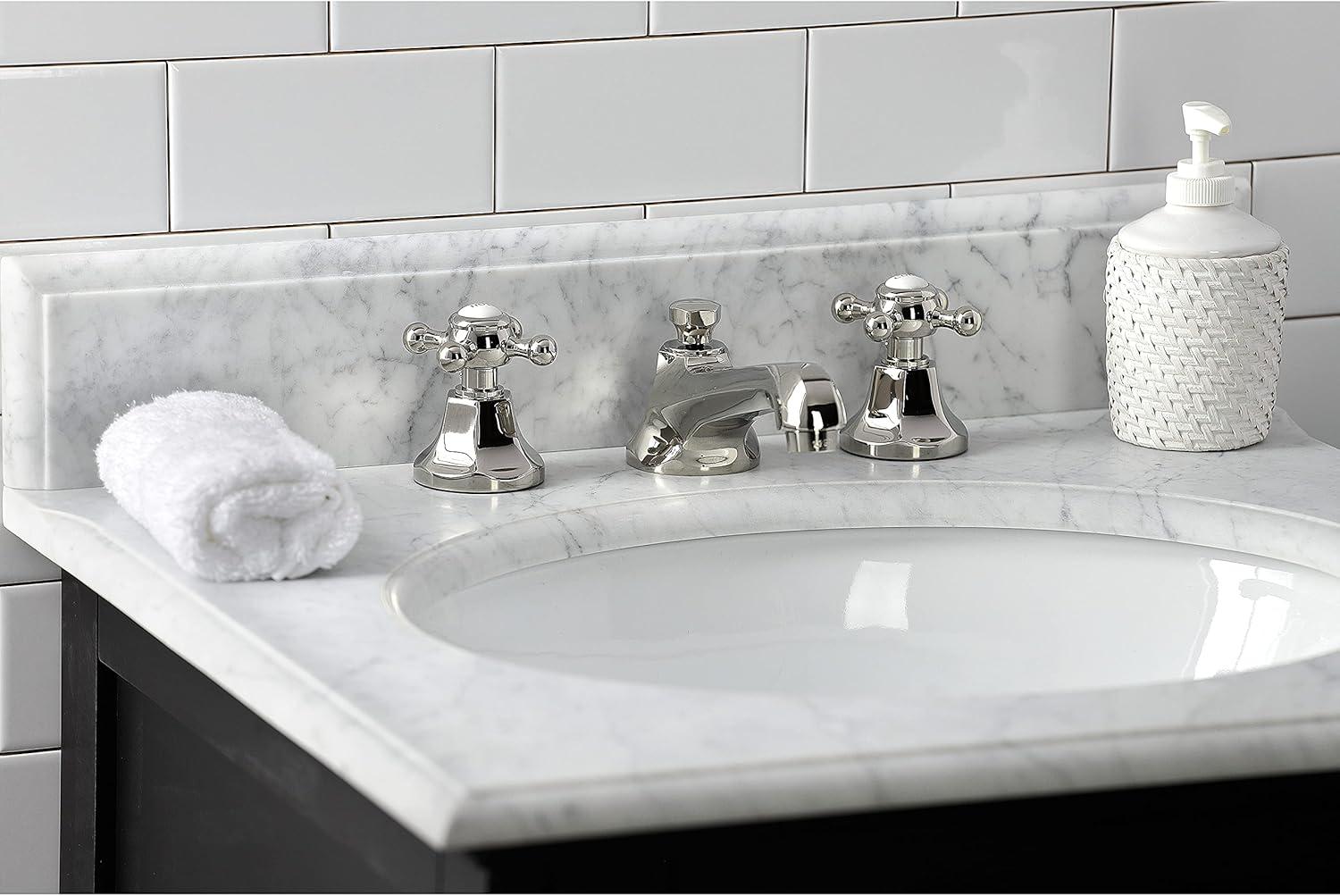 Kingston Brass Metropolitan Two-Handle 3-Hole Deck Mount Widespread Bathroom Faucet with Brass Pop-Up Drain