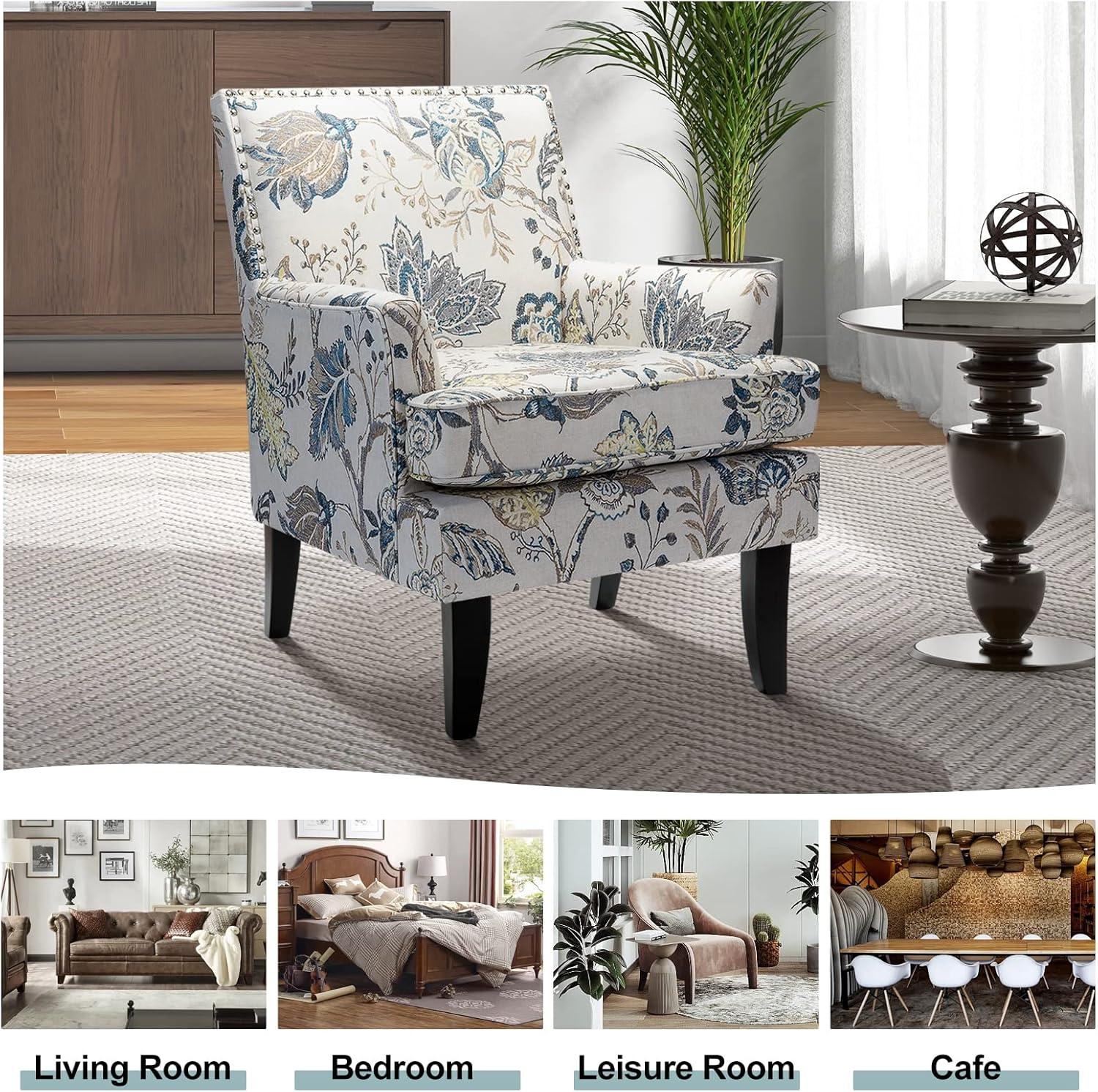Red and White Striped Wooden Leg Accent Chair