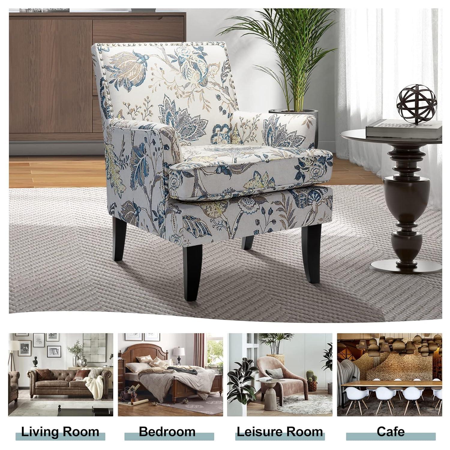 Red and White Striped Wooden Leg Accent Chair
