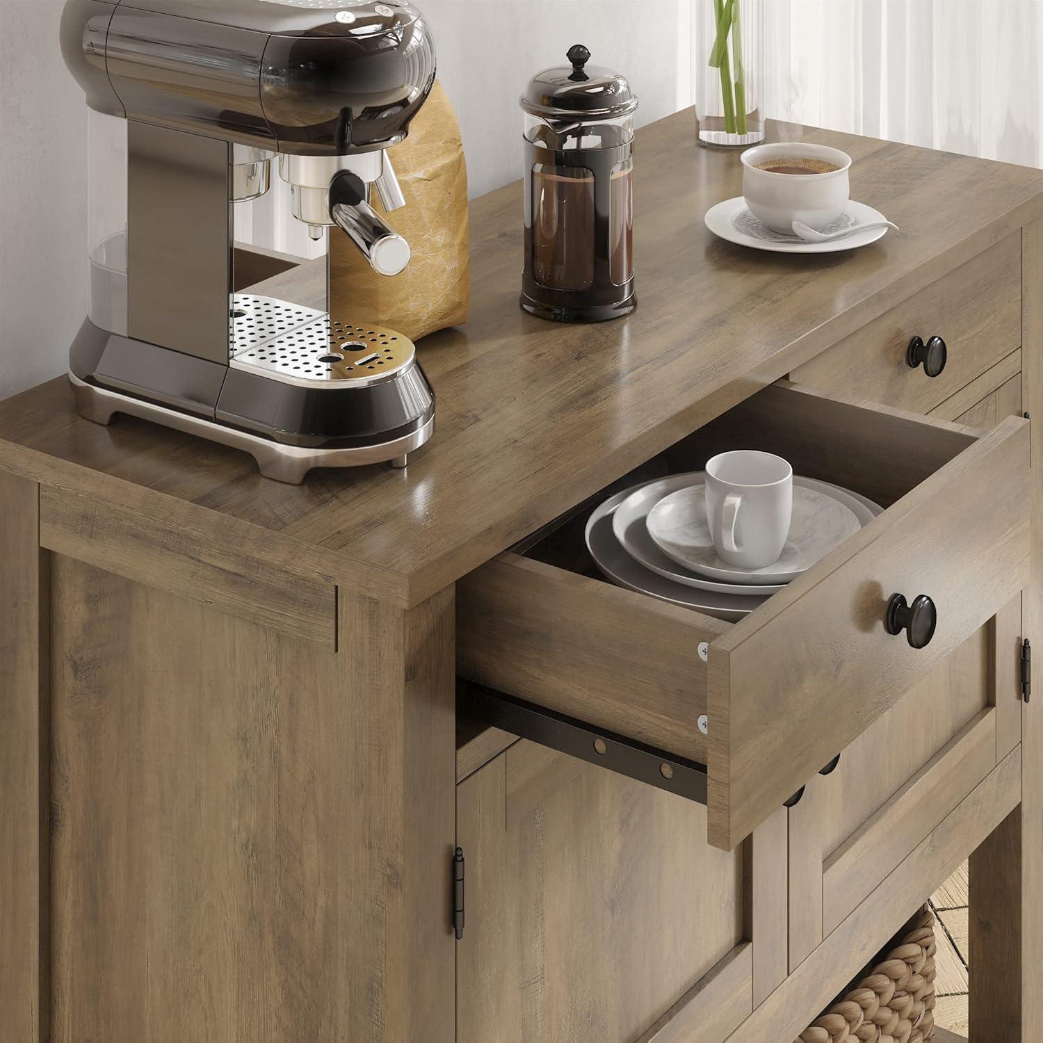 Homfa Farmhouse Console Table with 2 drawers & 2 door cabinet, Sofa Table Entryway Table with Storage Shelf for living room, Hallway, Brown