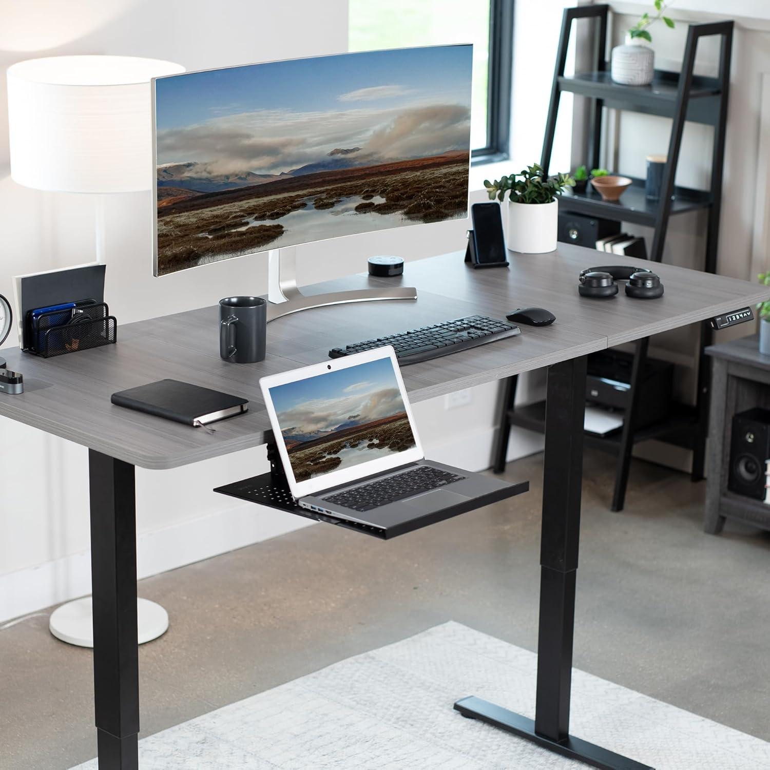 VIVO Black Adjustable Under Desk Sliding Laptop Tray