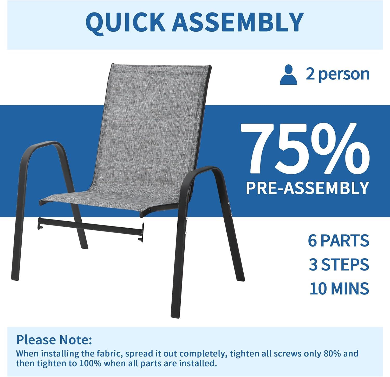Vitarpatio Outdoor Patio Dining Chairs Set of 6, Stackable Patio Chairs Metal Outdoor Chair High Back Textilene Armchairs