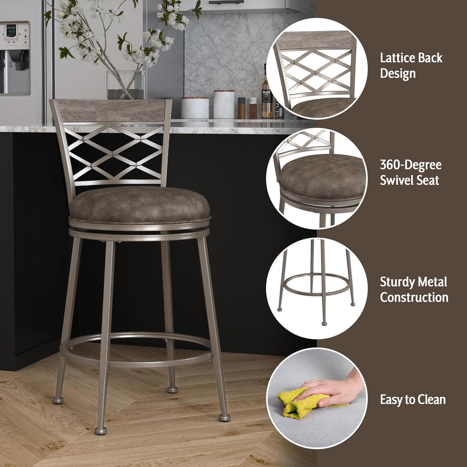 Hutchinson Gray Wood and Metal Swivel Counter Stool