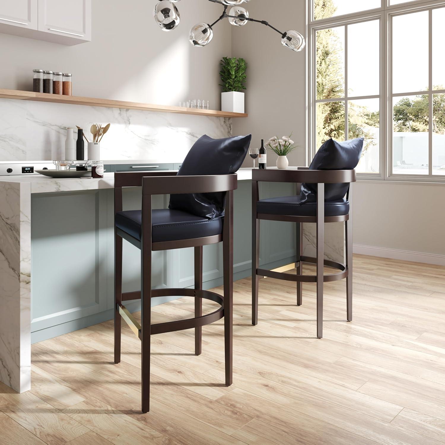 Ritz Upholstered Beech Wood Barstool Black - Manhattan Comfort: Gold Footrest, No Assembly Required, 30.5" Height