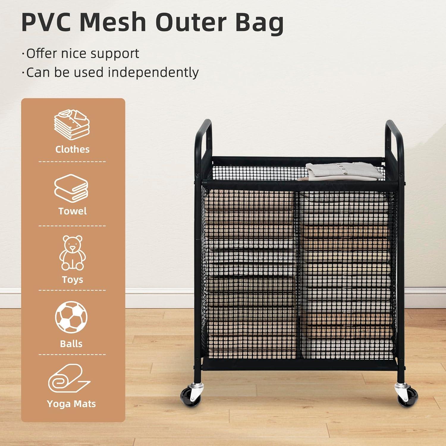 STORAGE MANIAC Rolling Laundry Hamper with Wheels 2-Section Laundry Sorter Rolling Laundrys Basket on Wheels with Removable Bag Clothes Hamper Laundrys Organizer Cart Bathroom Bedroom 100L Grey