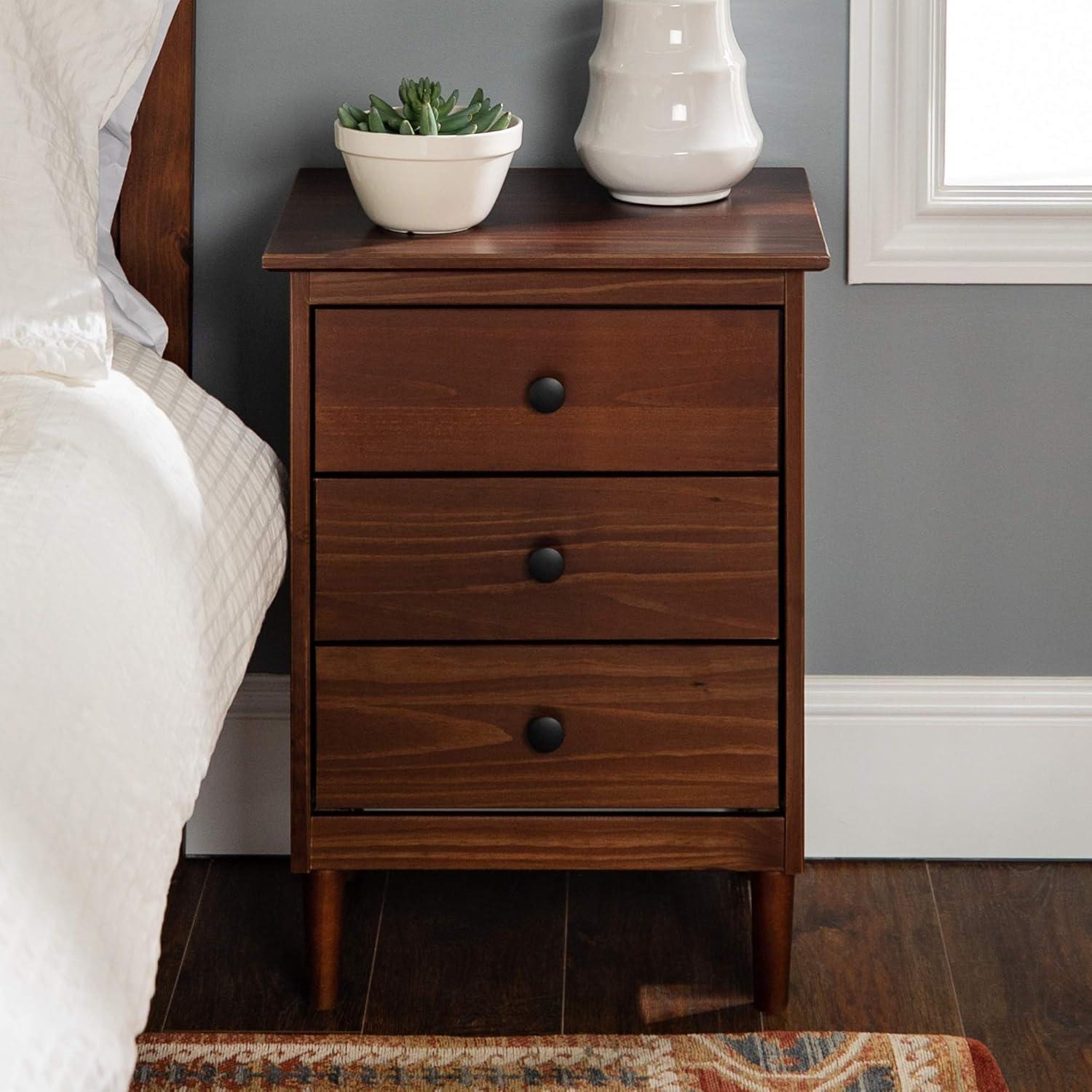 Walker Edison 3 Drawer Solid Wood Nightstand in Walnut