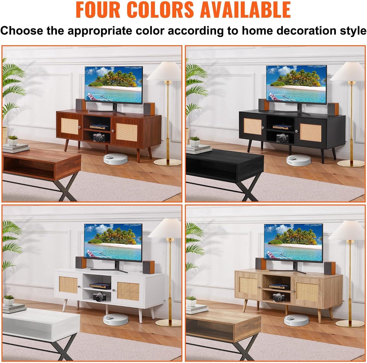 Rattan TV Stand, Boho TV Cabinet for 55 inch TV, Mid Century Modern TV Stand, Rattan TV Console with Adjustable Shelfs for Living Room, Media Room, Black