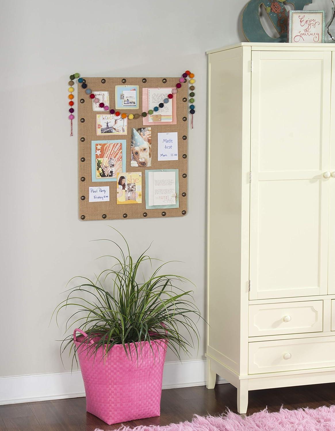 Beige Burlap Corkboard with Bronze Nailhead Trim, 24" x 36"