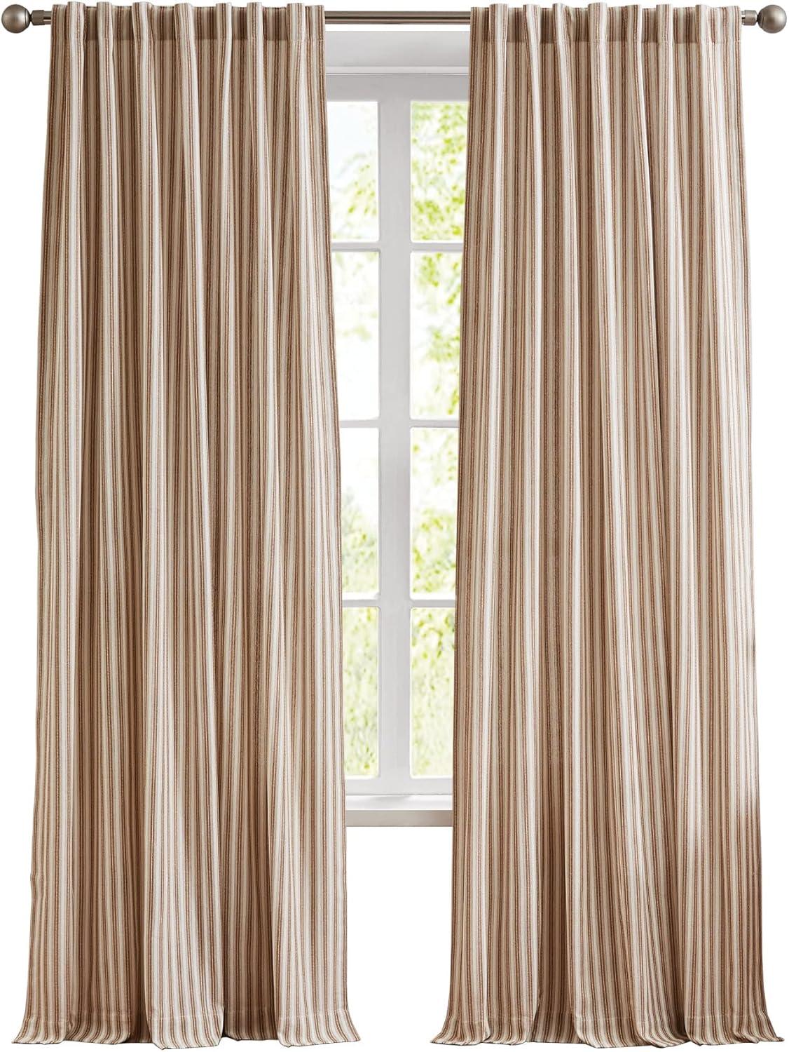 Ochre Cotton Light-Filtering 95" Striped Window Curtains