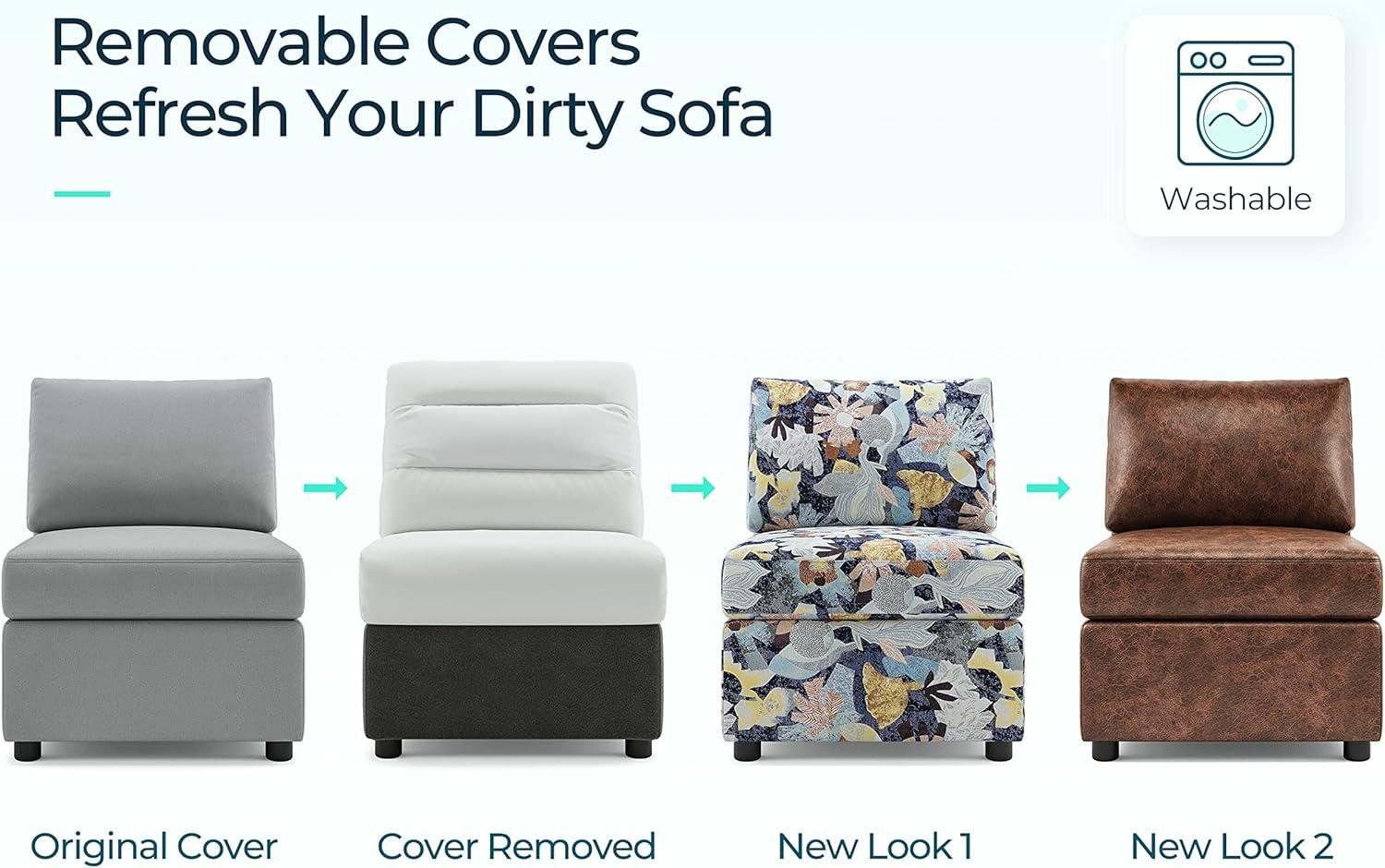 LINSY HOME Modular Couches and Sofas Sectional with Storage, 4 Seat Sectional Sofa for Living Room, L Shaped Sectional Couch with Reversible Chaises, Light Gray