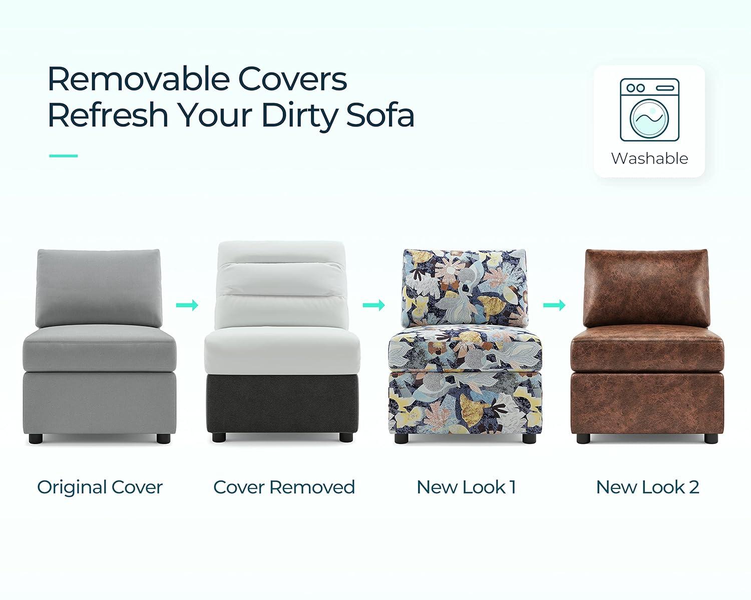 LINSY HOME Modular Couches and Sofas Sectional with Storage, 4 Seat Sectional Sofa for Living Room, L Shaped Sectional Couch with Reversible Chaises, Light Gray