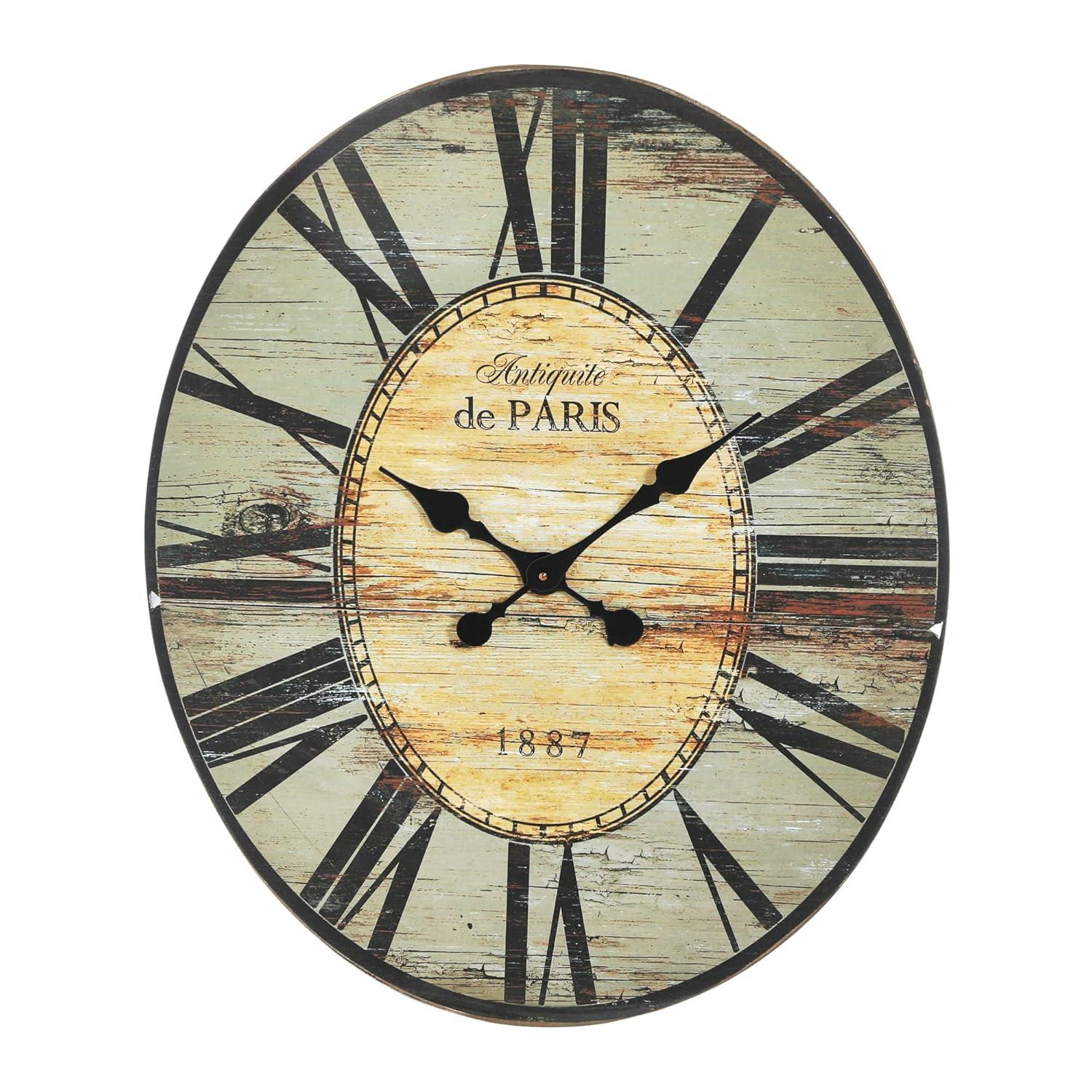 Woven Paths 29" Oval Distressed Grey Wood Wall Clock