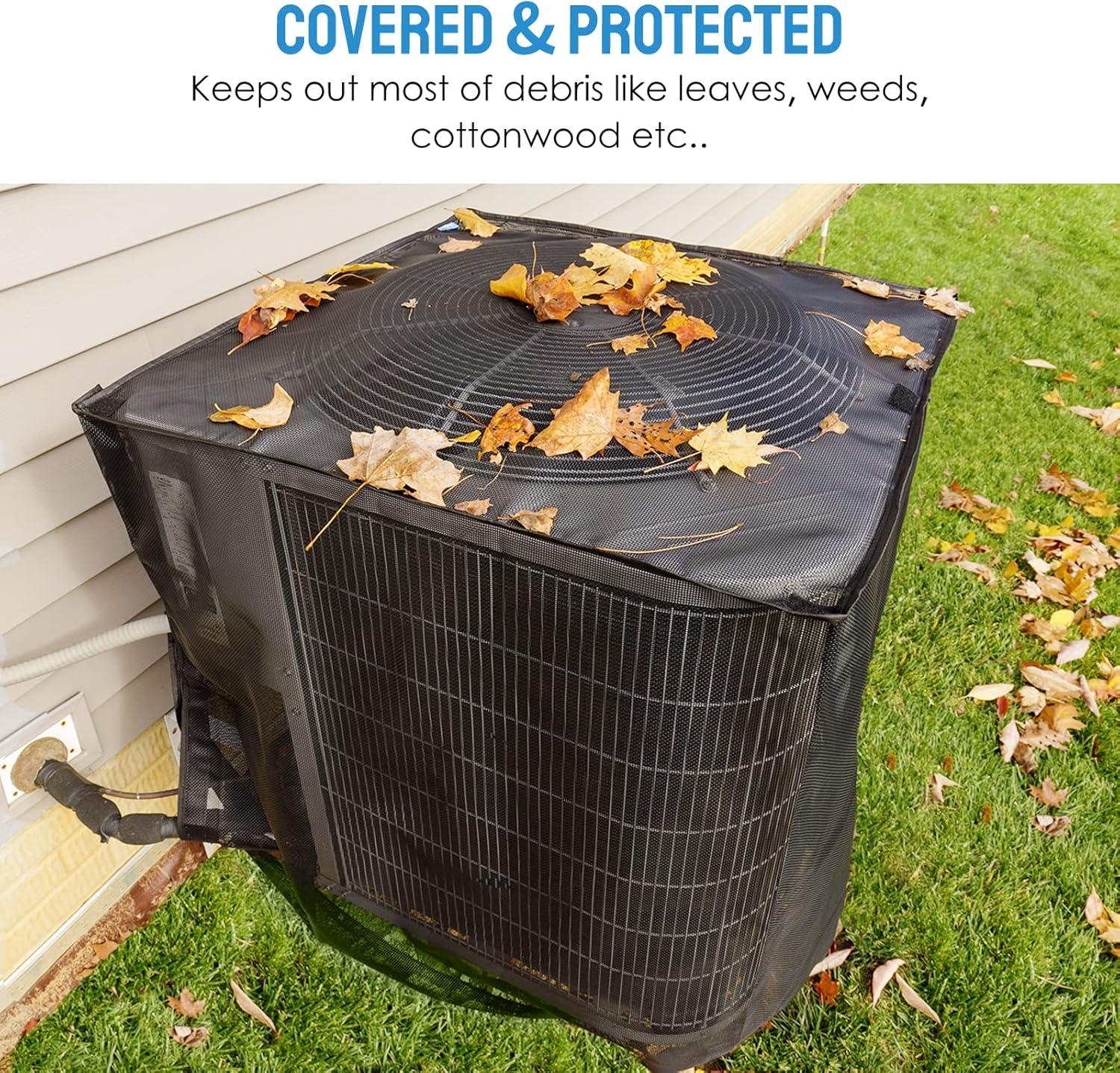 Txbizzer Full Mesh Air Conditioner Cover With Detachable Waterproof Top, 28 x 28 x 32 inch Outside Central AC Unit Protector Against Leaves, Weeds, Cottonwood and Debris