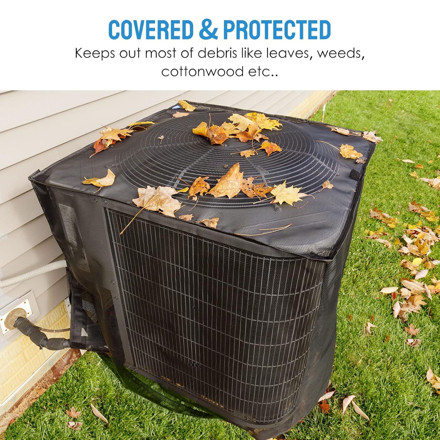 Air Conditioner Cover for Outside Units, 32'' x 32'' x 36" Full Mesh with 600D Detachable Waterproof Top, All Seasons Outdoor Central AC Protector Against Leaves, Weeds, Cottonwood and Debris