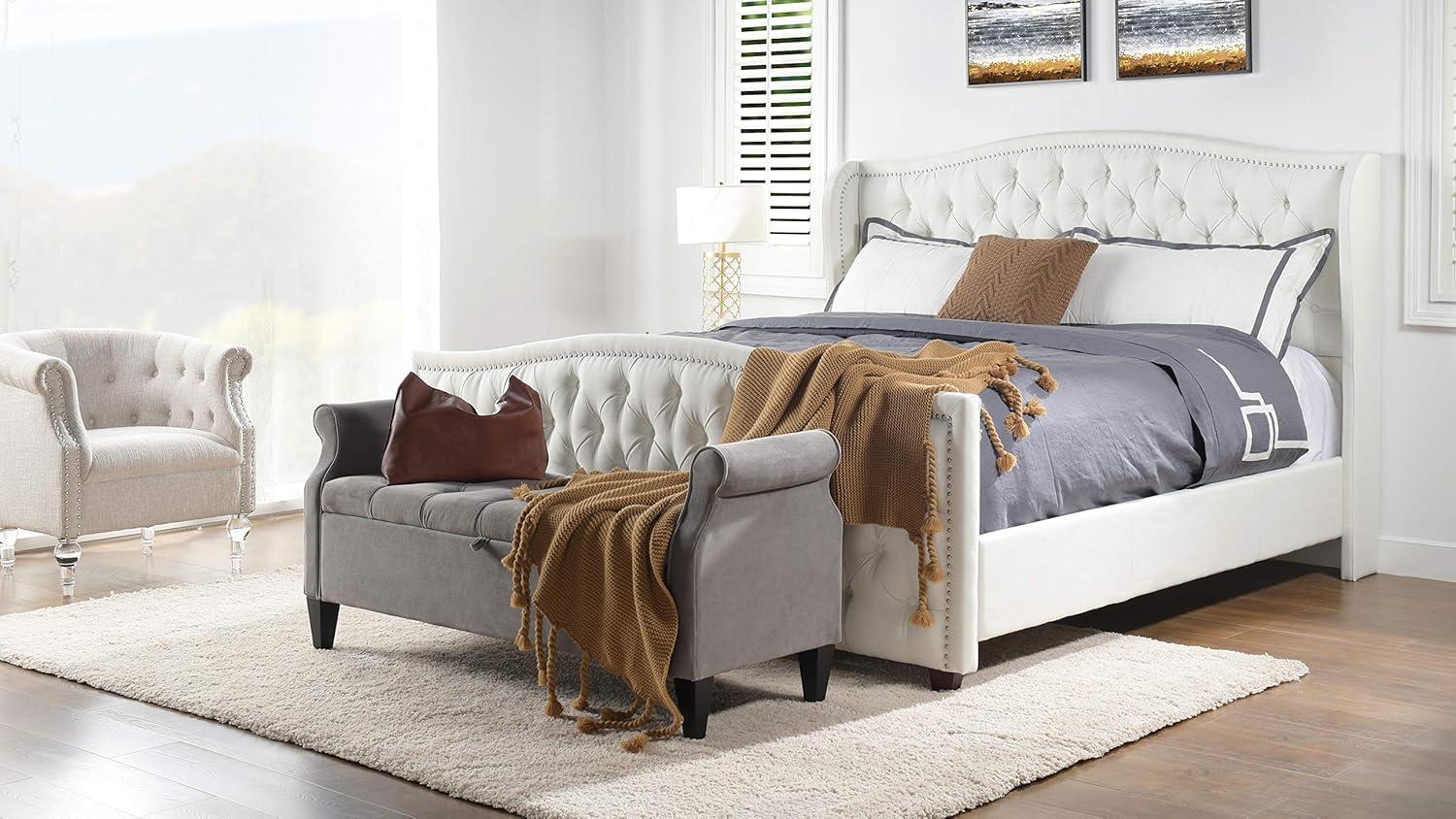 Jennifer Taylor Home Marcella Tufted Wingback King Bed Antique White