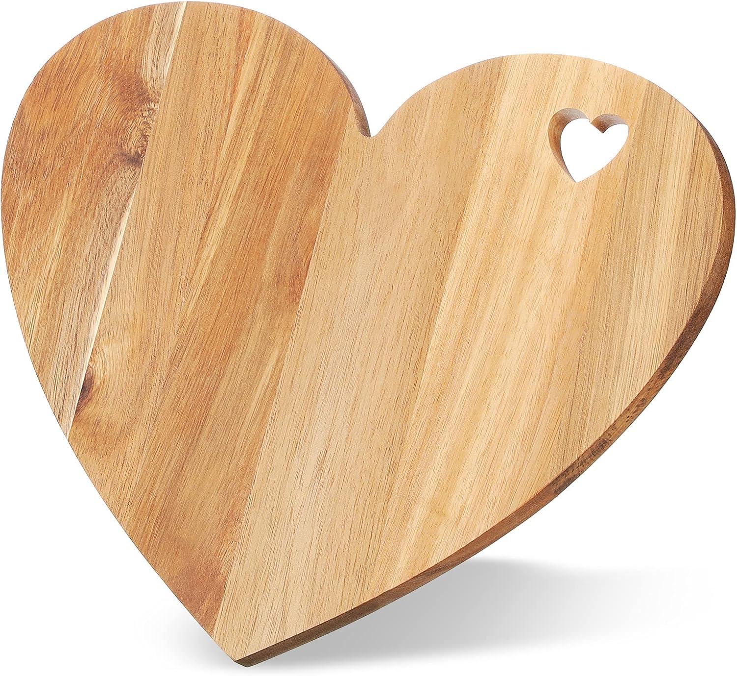 Dadiaei Valentine's Day Gifts Heart Shaped Cutting Board Acacia Wood Bread Cheese Serving Platter Serving Charcuterie Board for Meat Cheese and Vegetables(Heart Hole Style)
