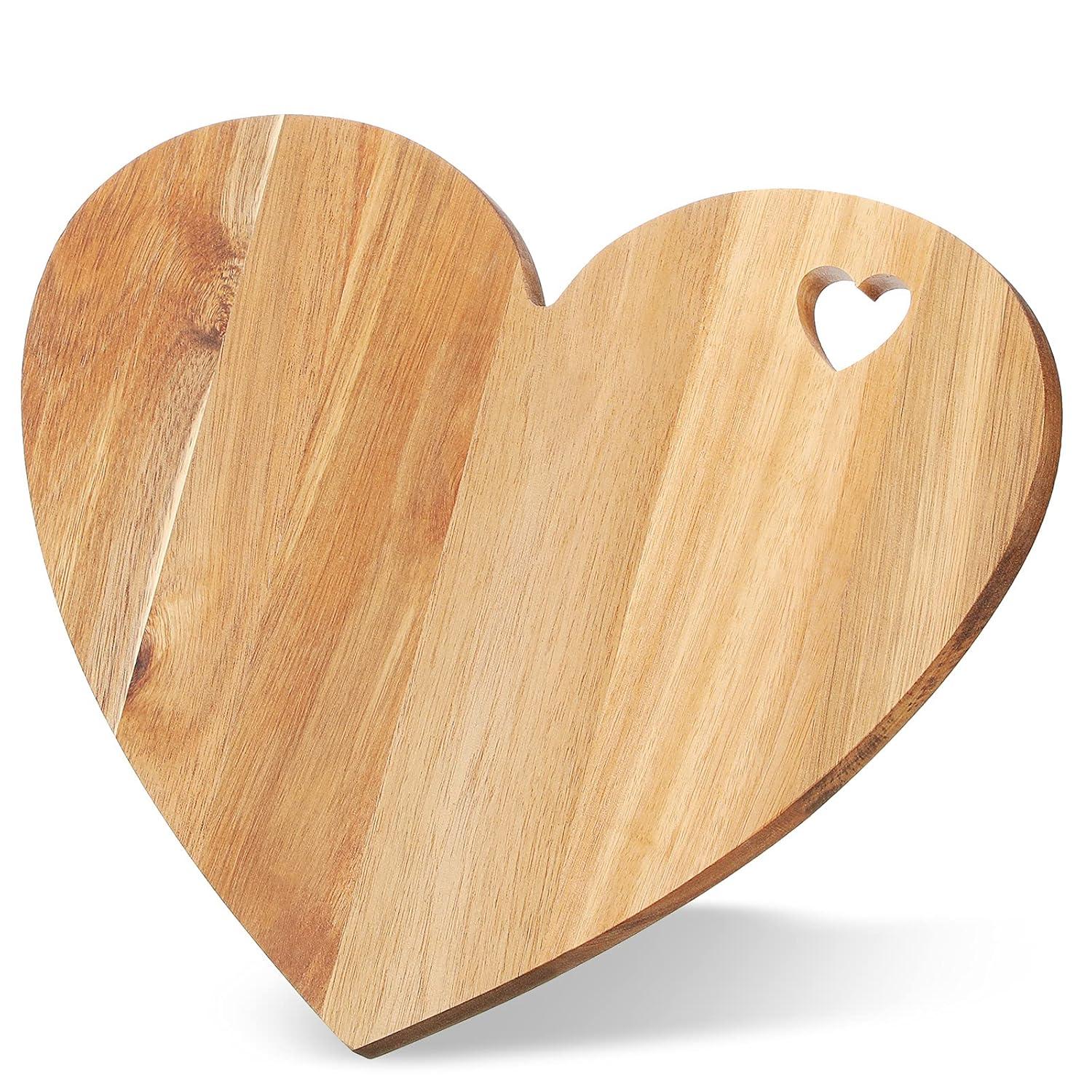 Dadiaei Valentine's Day Gifts Heart Shaped Cutting Board Acacia Wood Bread Cheese Serving Platter Serving Charcuterie Board for Meat Cheese and Vegetables(Heart Hole Style)