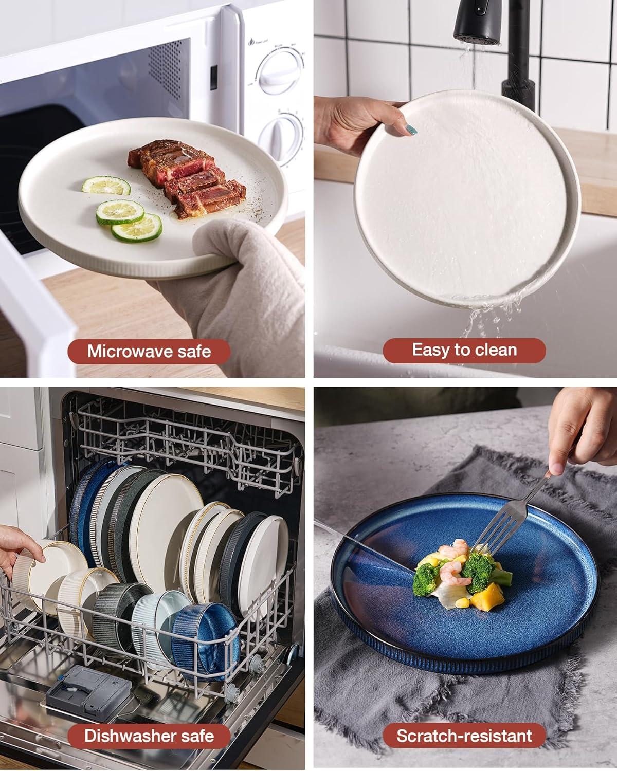 Famiware Star Stoneware Dinnerware Sets, Plates and Bowls Set for 4, 12 Piece Dish Set, Matte White