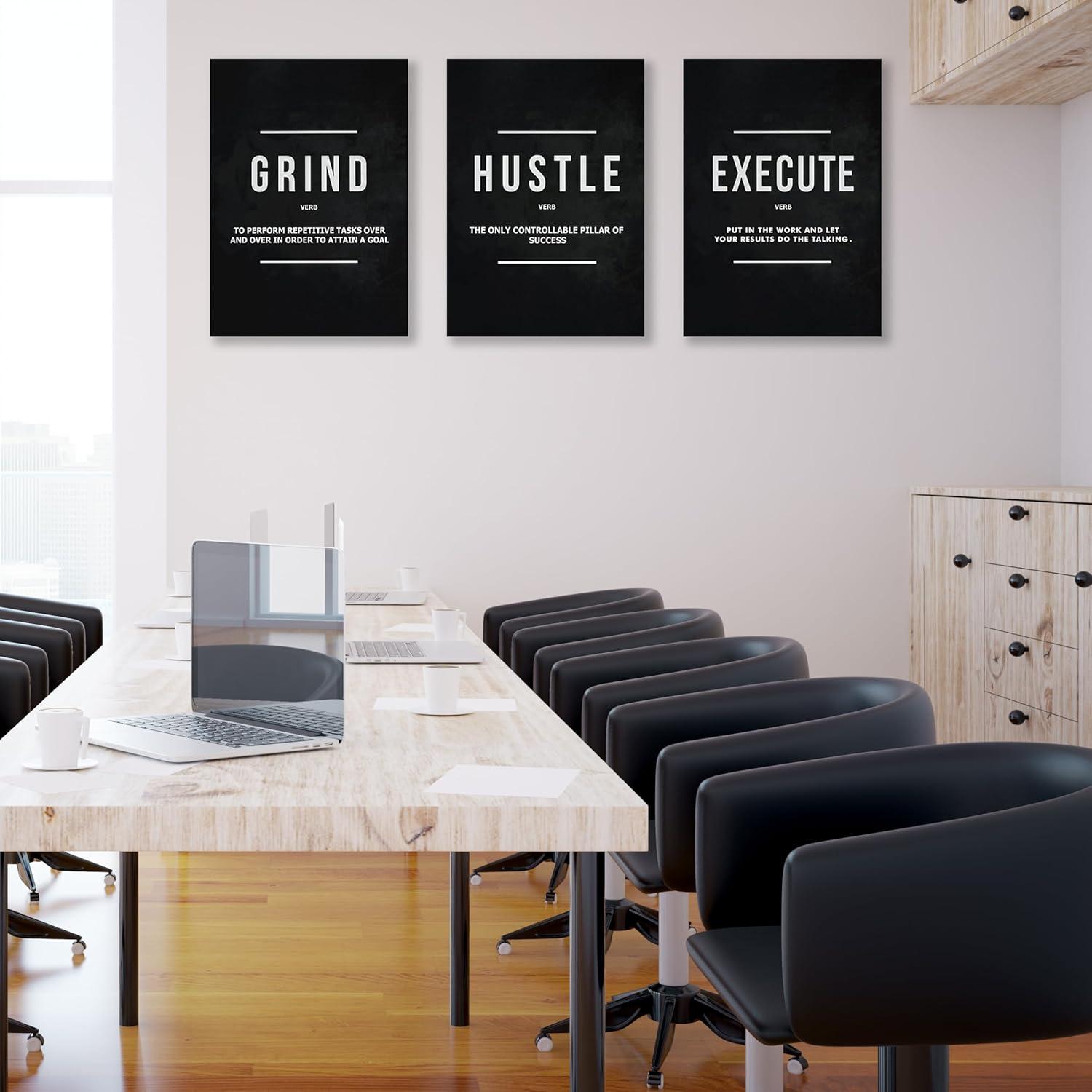 3 Pieces Motivational Office Wall Art Inspirational Canvas Wall Art Entrepreneur Quote Hustle Success Wall Paintings Picture Artwork for Bedroom Home Workplace Posters Wall Decor (36''''Wx 16''''H)