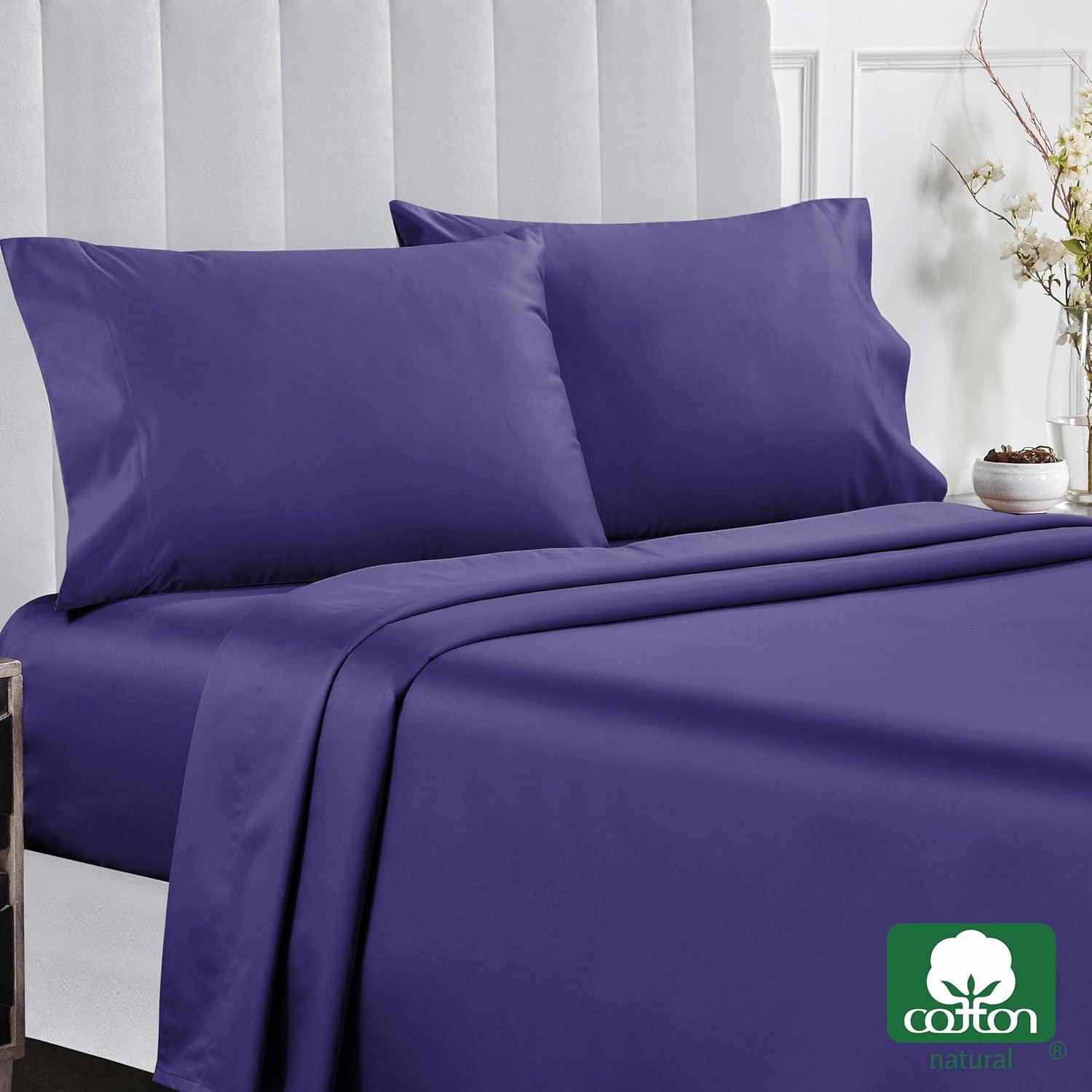 California King Dark Purple Cotton Sateen Deep Pocket Sheet Set