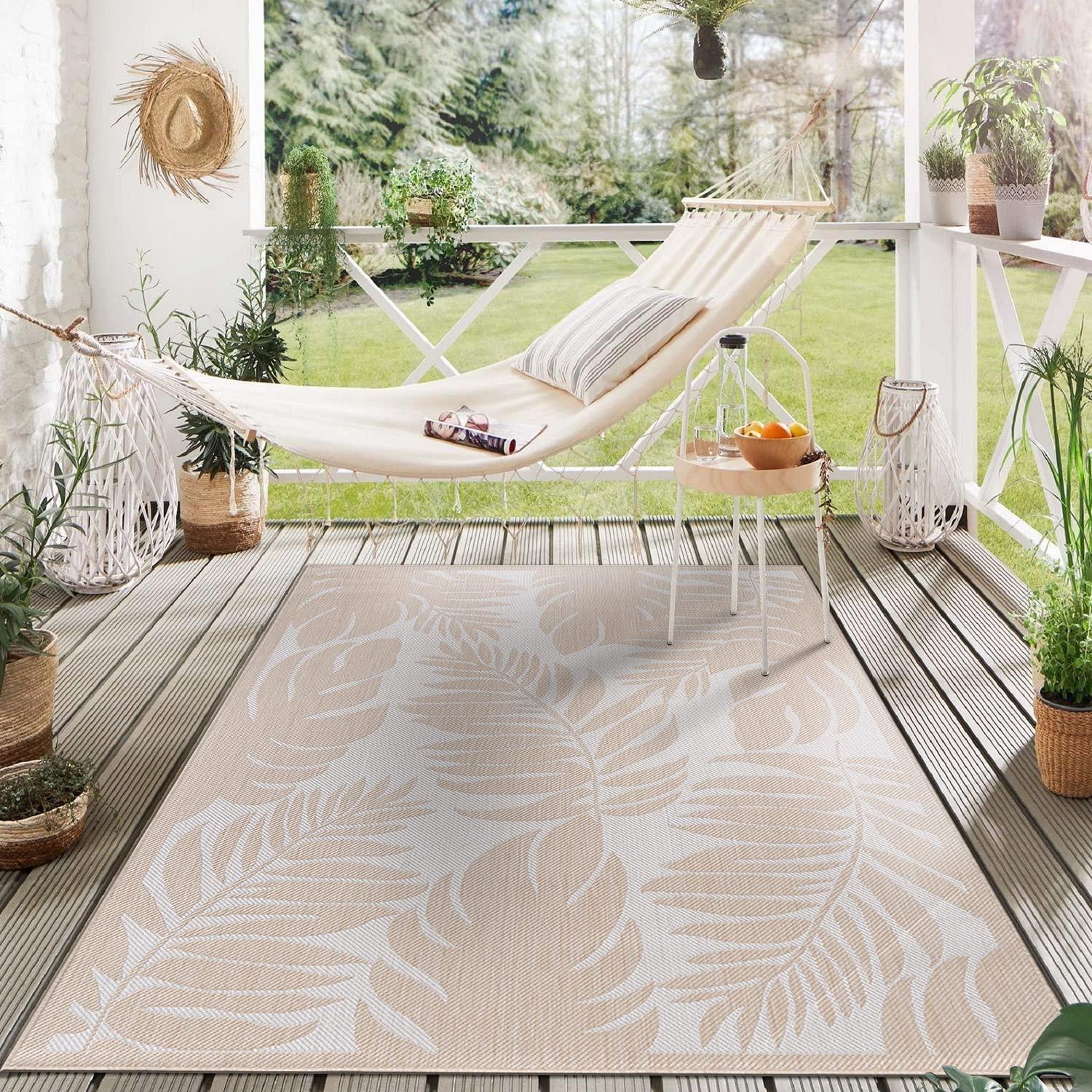 World Rug Gallery Floral Leaves Textured Flat Weave Indoor/Outdoor Area Rug - NATURAL 7'10"X10'