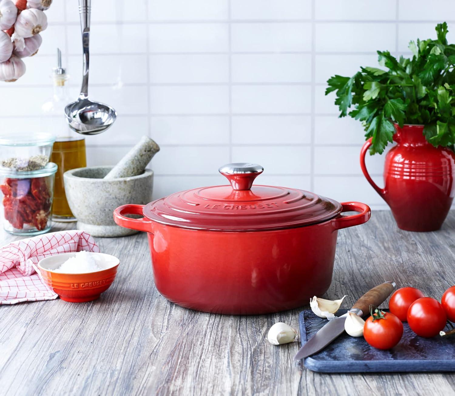 Cerise Red Enameled Cast Iron Round Dutch Oven, 5.5 qt