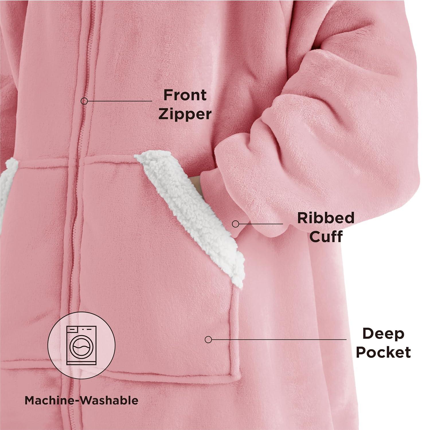 Bedsure Blanket Hoodie, Wearable Blanket for Adults & Kids as Gifts for Women Men, Birthday Gifts for Women Mom Girl Sherpa Oversized Hoodie, Black, Standard