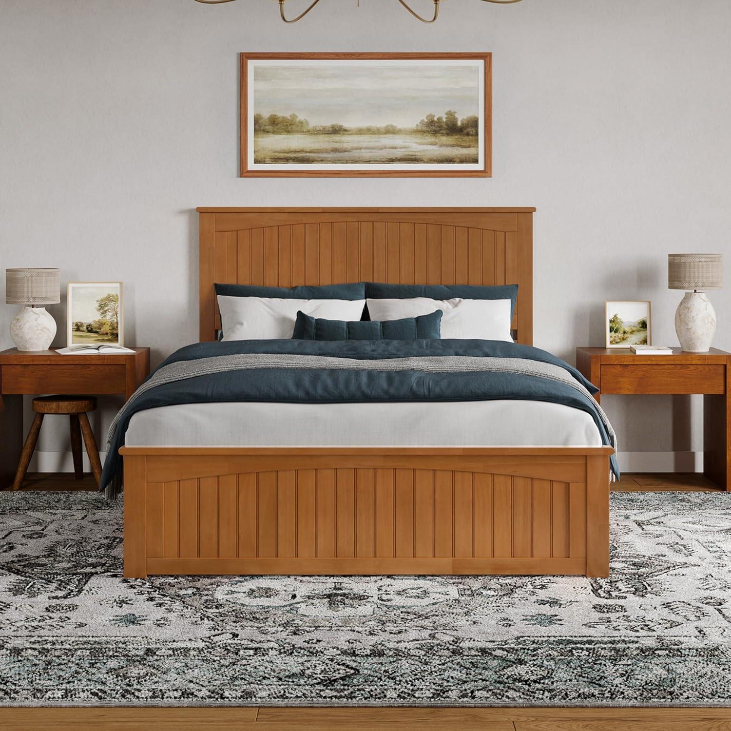 AFI Naples Queen Solid Wood Low Profile Platform Bed with Matching Footboard, Light Toffee