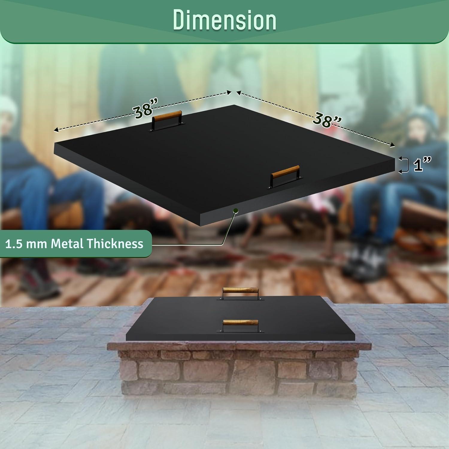 38" x 38" - Fire Pit Lid - Steel Fire Pit Snuffer Lid Cover Square - Drop-in Burner Fire Pit Pan Lid - 1.5 mm Thickness for Outdoor Fire Pit