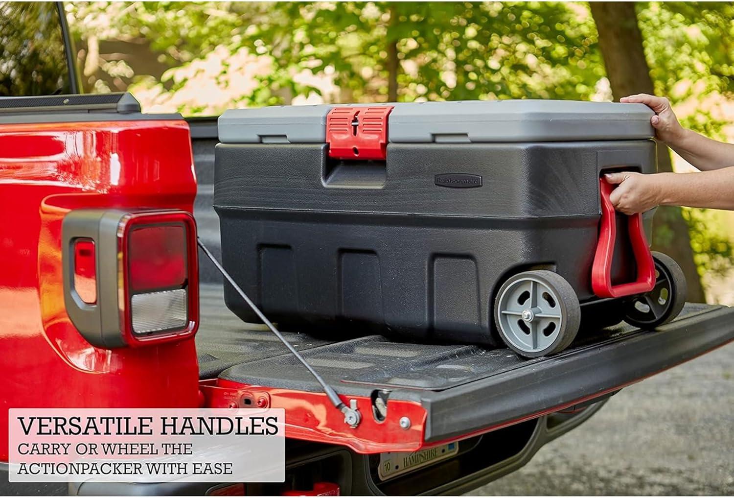 Rubbermaid Rubbermaid 35 Gal Wheeled Action Packer Heavy Duty Storage Tote with Lockable Lid